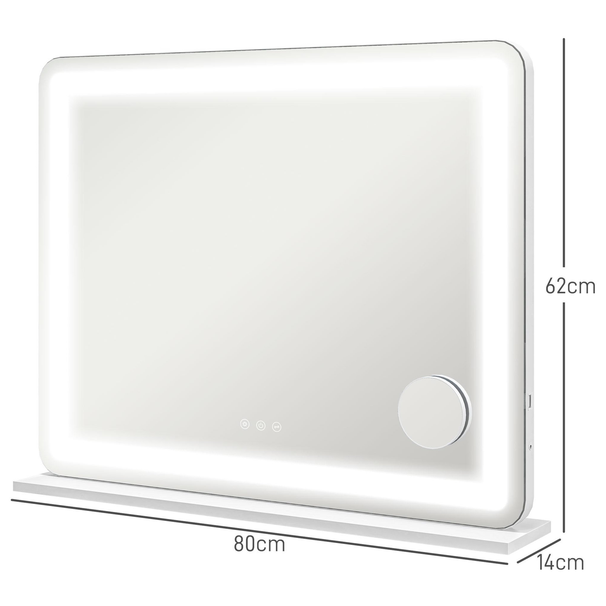 Voir la diapositive 3 : HOMCOM Miroir lumineux led tactile intensité 3 modes d'éclairage grossissement 10x charge usb