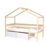 Voir la diapositive 2 : Lit cabane bois massif 90x190 cm avec 2 tiroirs sommier barrière et échelle ELIO