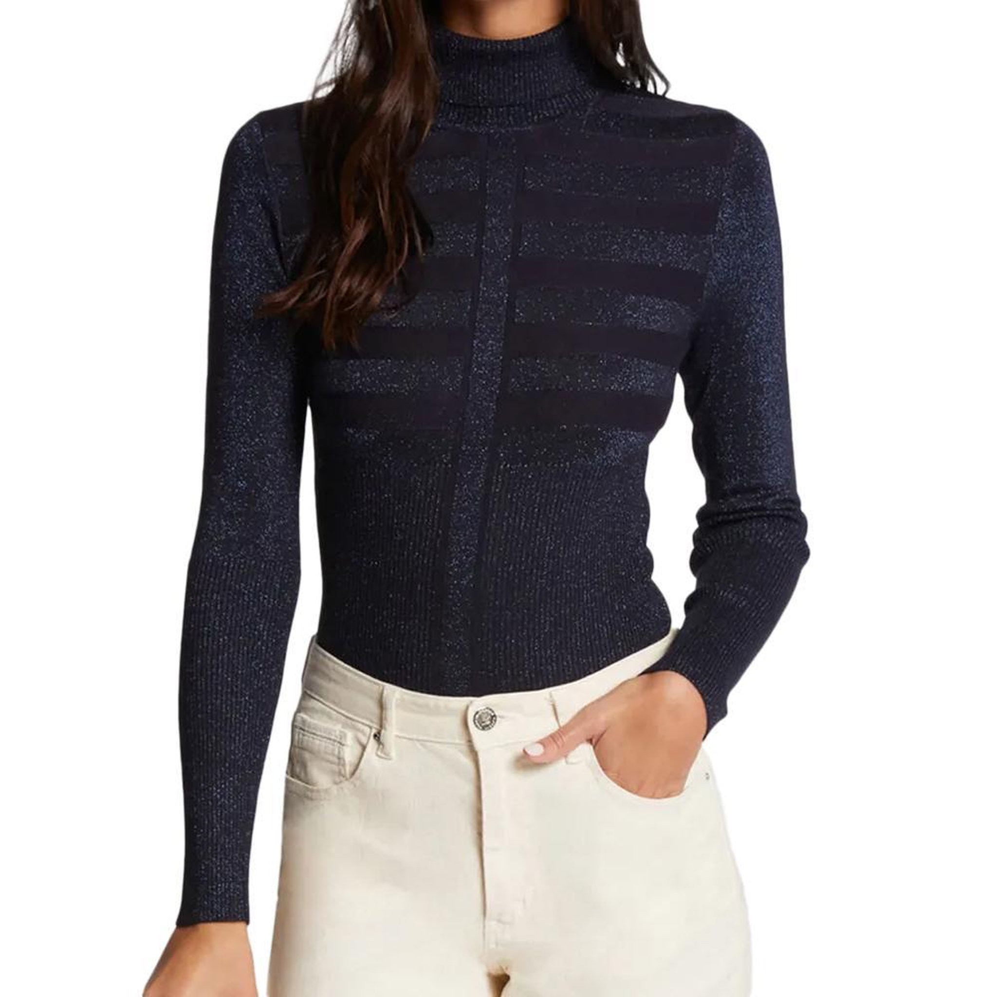 Voir la diapositive 2 : MORGAN Pull marine brillant femme morgan mentosa