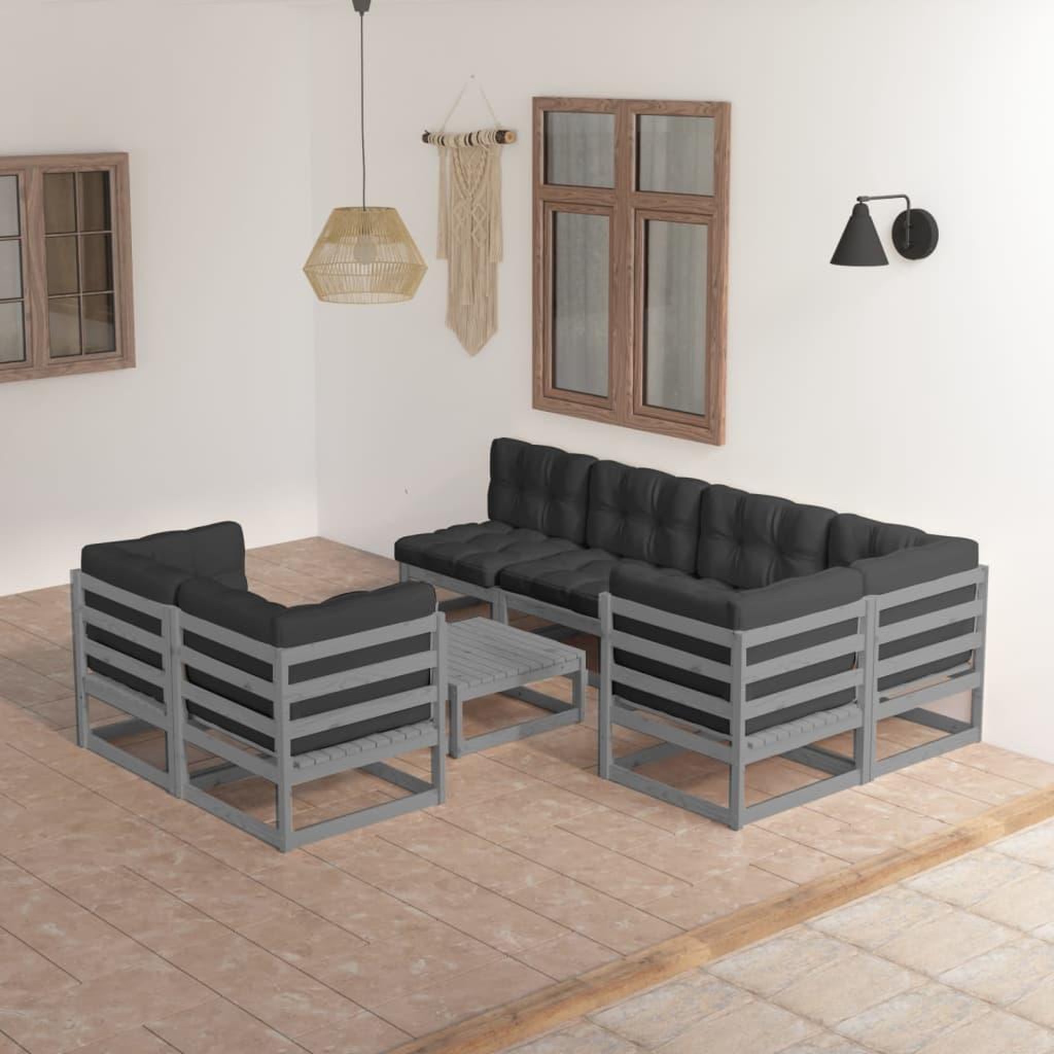 Voir la diapositive 1 : VIDAXL Salon de jardin 8 pcs avec coussins Bois de pin massif