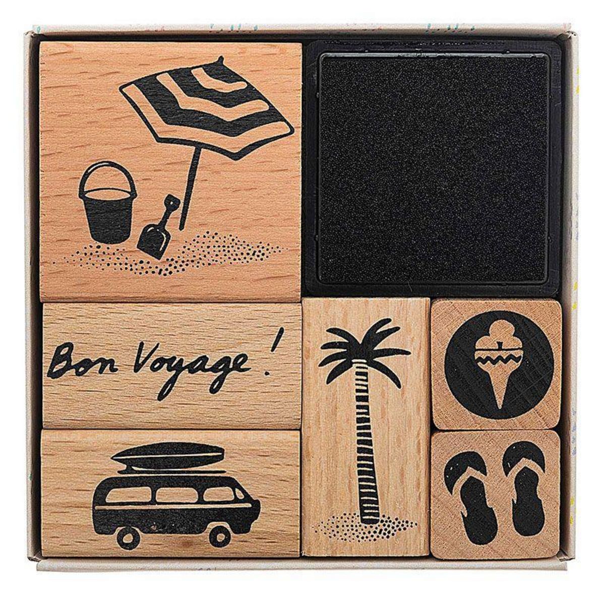 RICO DESIGN 6 tampons bois avec encreur - Voyage de vacances