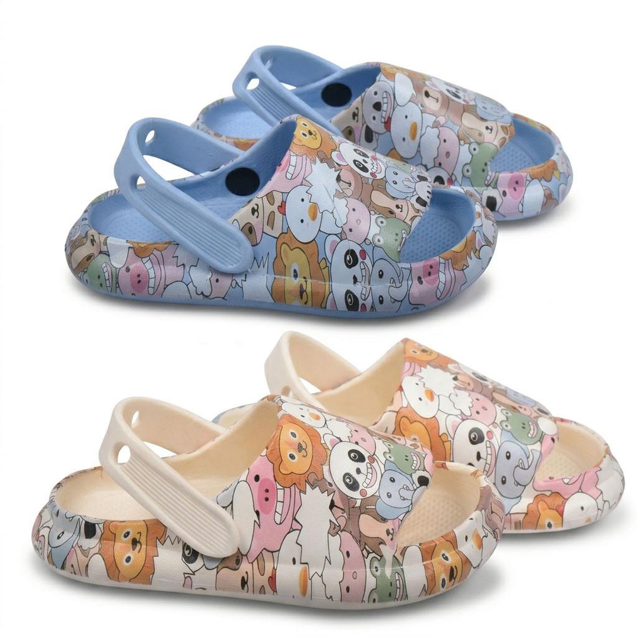 Voir la diapositive 1 : OZABI OZABI Pack 2 Paires Sabots Enfant - Imprimé Animaux Kawaii - Lanière Pivotante