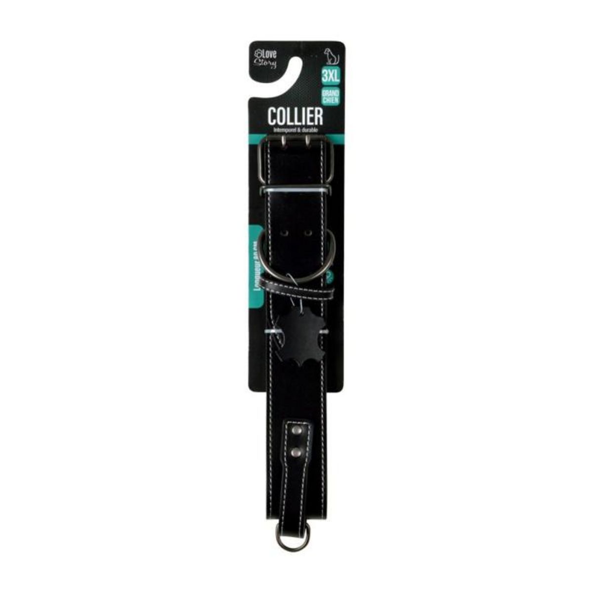 Paris Prix Collier Pour Chien 3XL  Cuir  80cm Noir