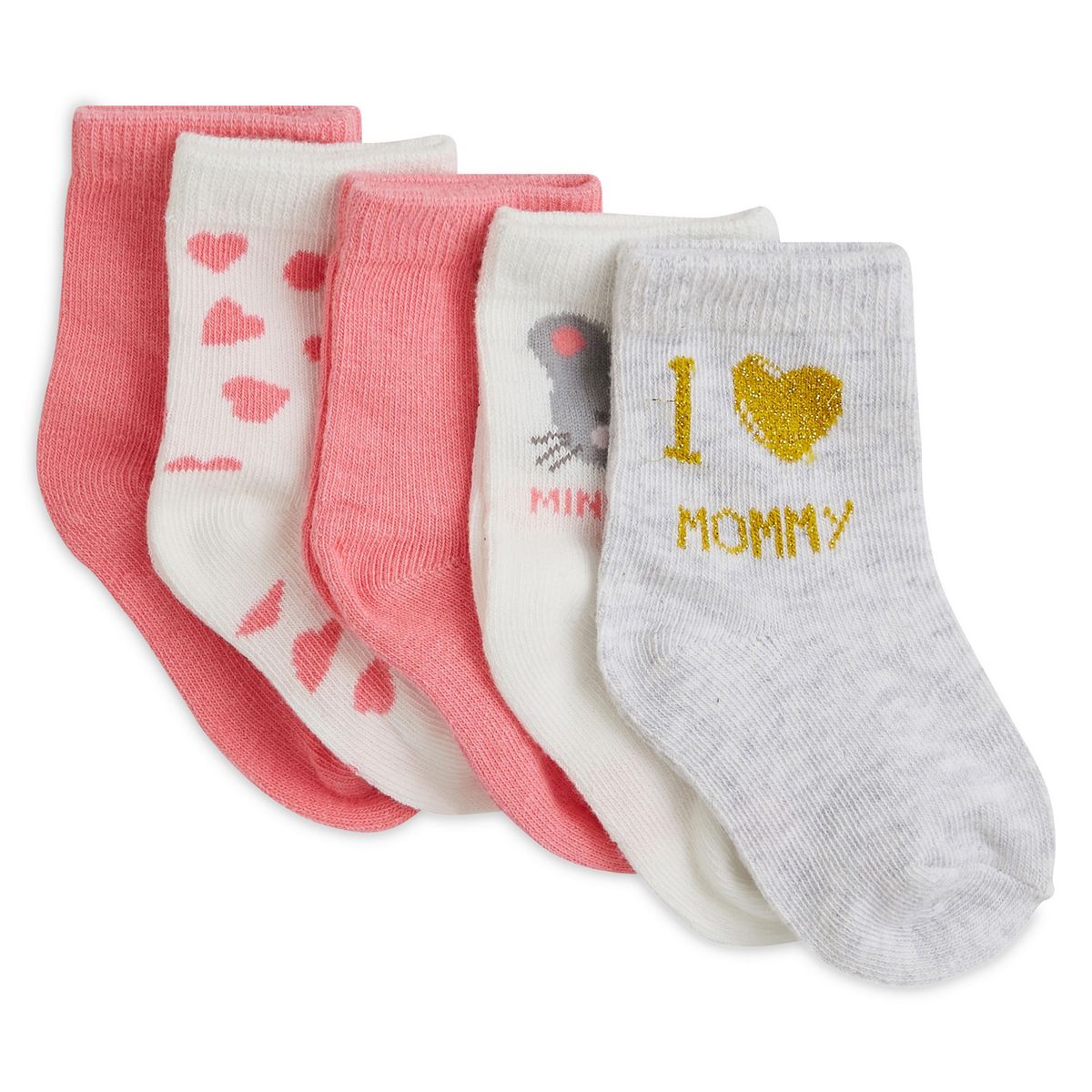 IN EXTENSO Lot de 5 paires de chaussettes souris bébé fille