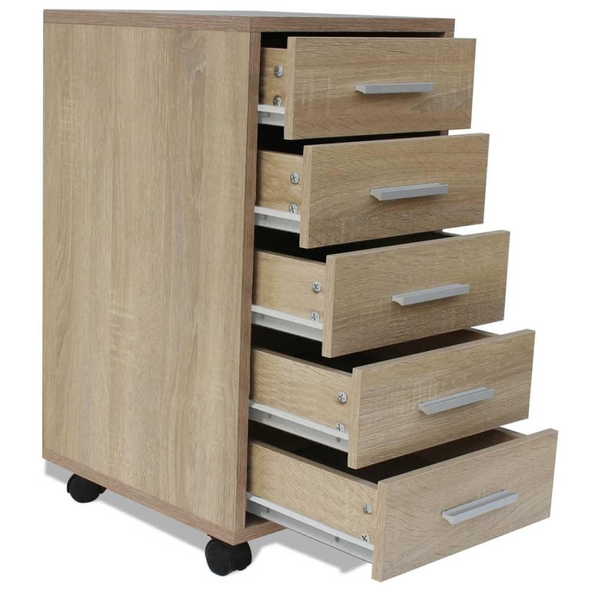 Voir la diapositive 5 : VIDAXL Caisson a tiroir de bureau avec roulettes 5 tiroirs Chene