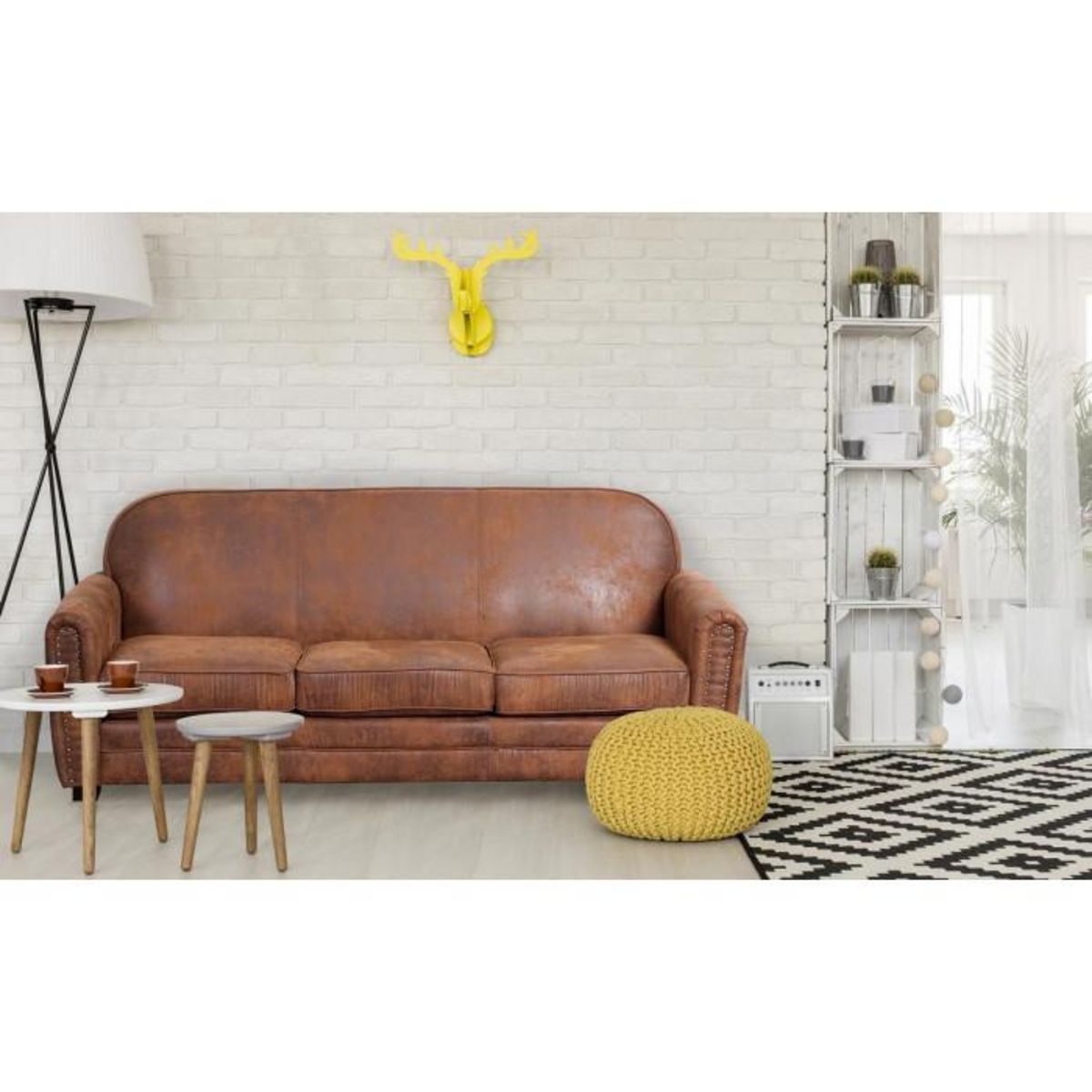 Paris Prix Canapé Club Vintage  Balista  195cm Marron