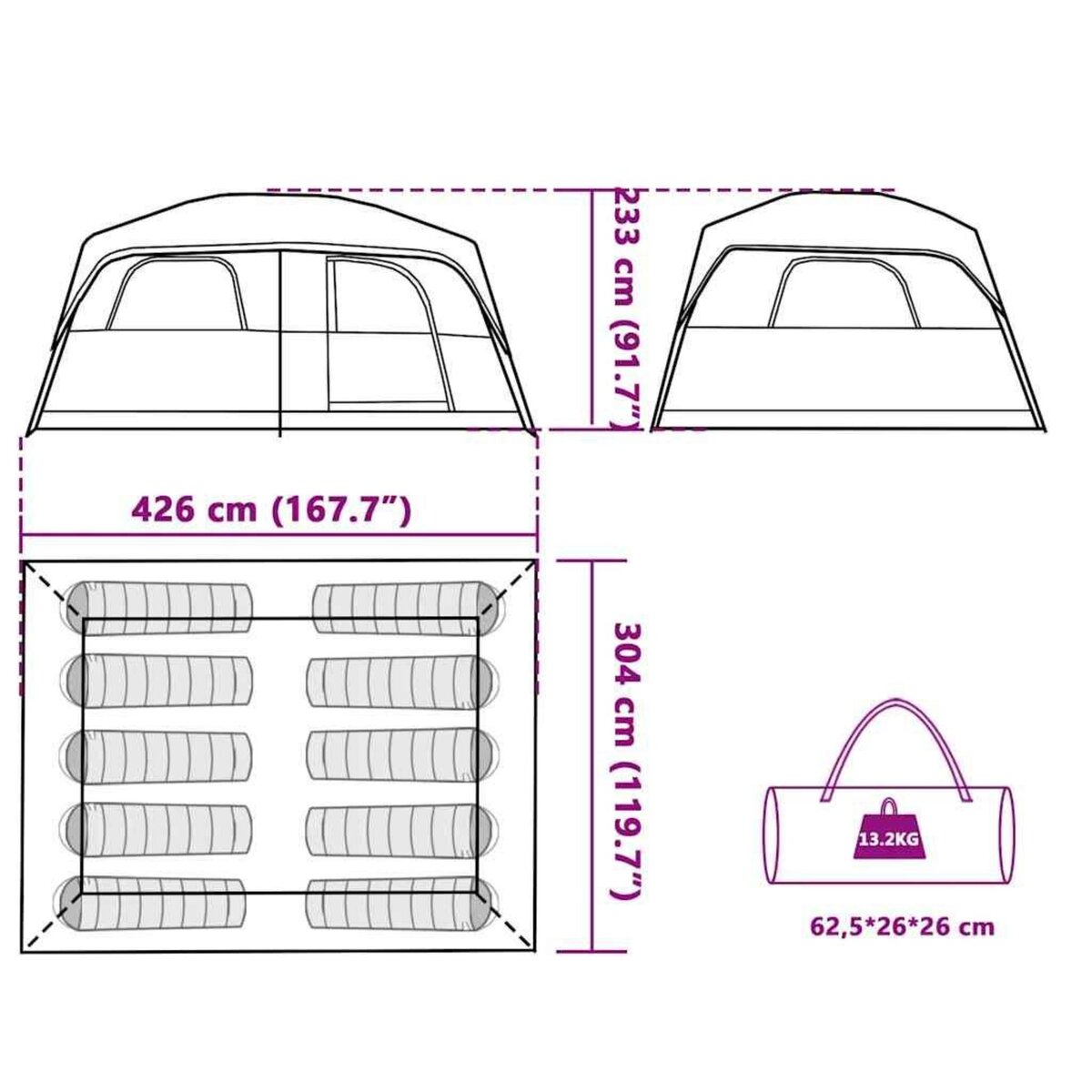 VIDAXL Tente de cabine familiale 10 personnes gris orange impermeable