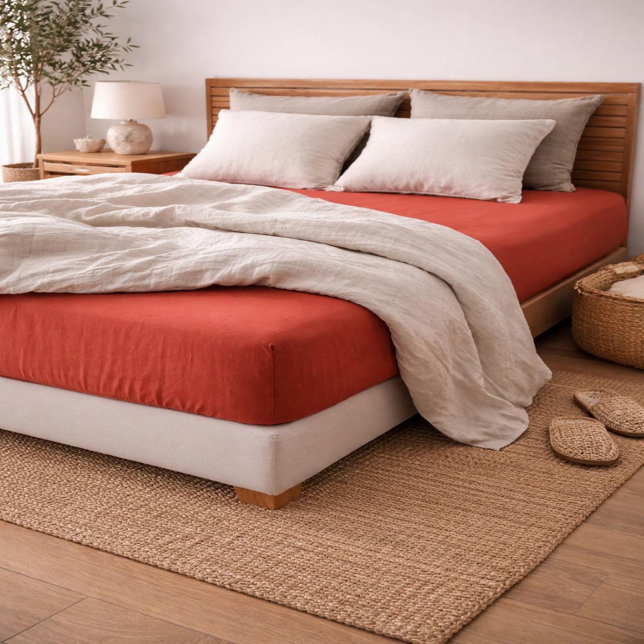 Voir la diapositive 3 : Eden Drap housse en lin design et moderne