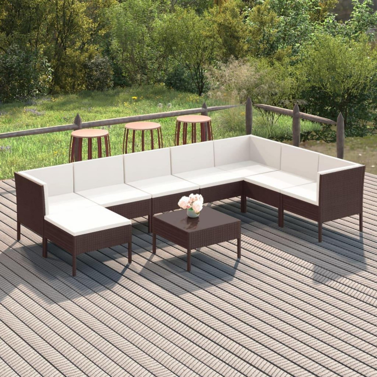 VIDAXL Salon de jardin 9 pcs avec coussins resine tressee marron