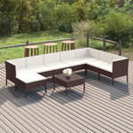 VIDAXL Salon de jardin 9 pcs avec coussins resine tressee marron
