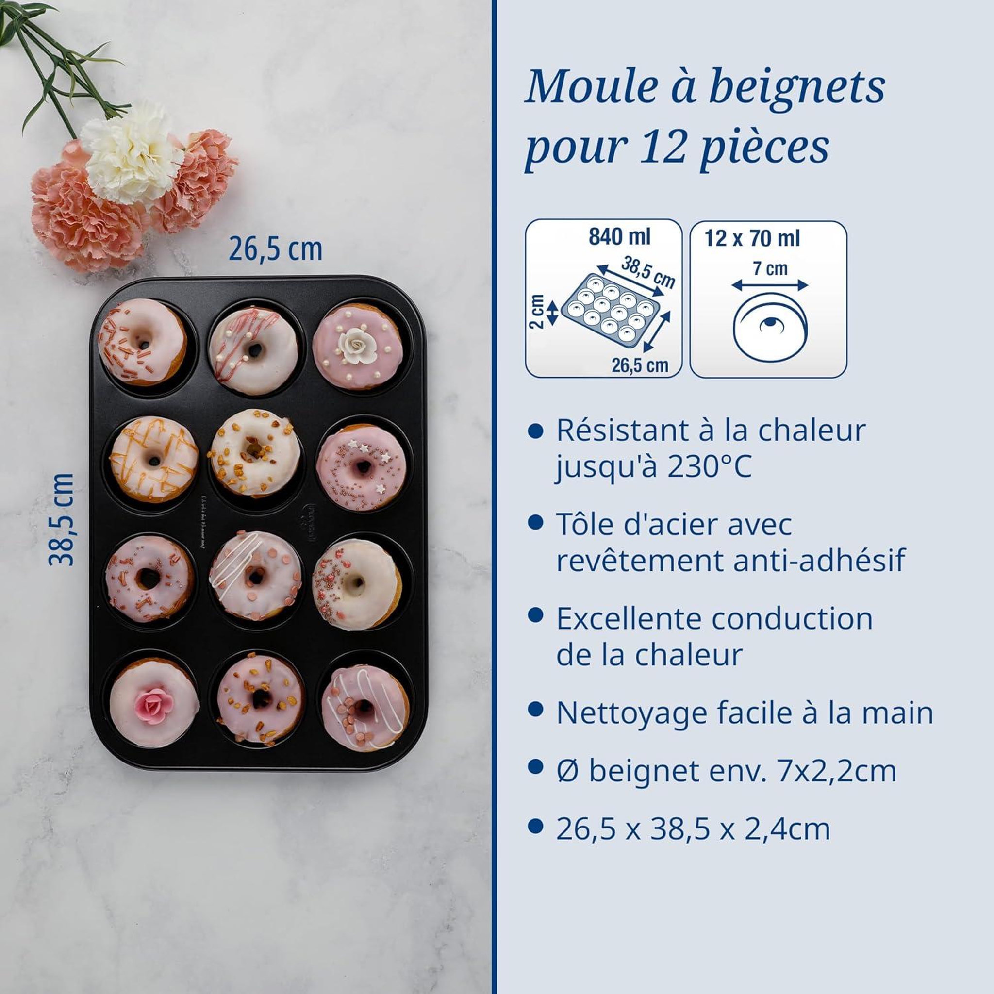 Voir la diapositive 4 : DR.OETKER Moule donut et bagel 12 empreintes 26,5 x 38,5 cm dr. Oetker tradition