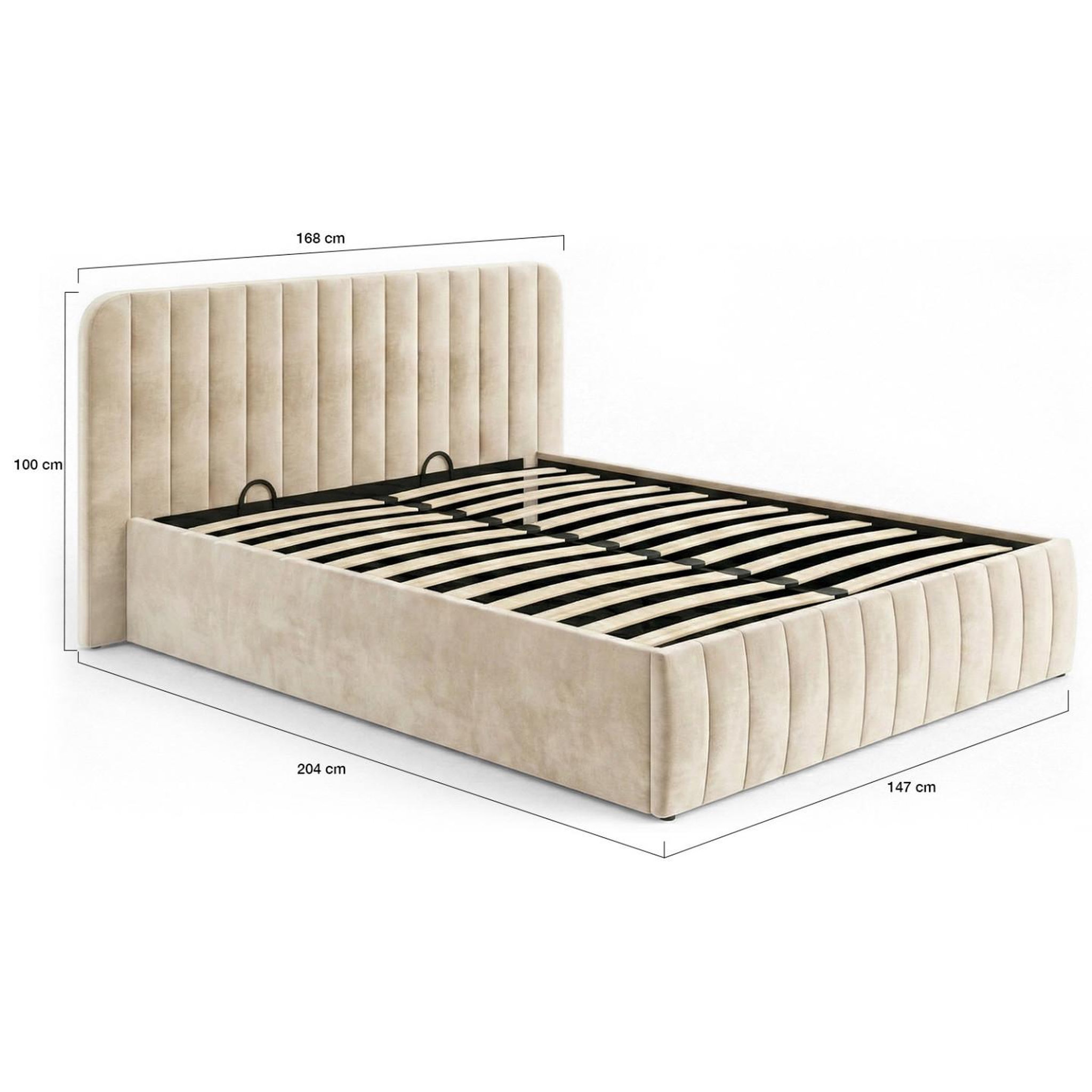 Voir la diapositive 5 : ID MARKET Lit coffre double alba avec tête de lit et sommier 140 x 190 cm velours beige