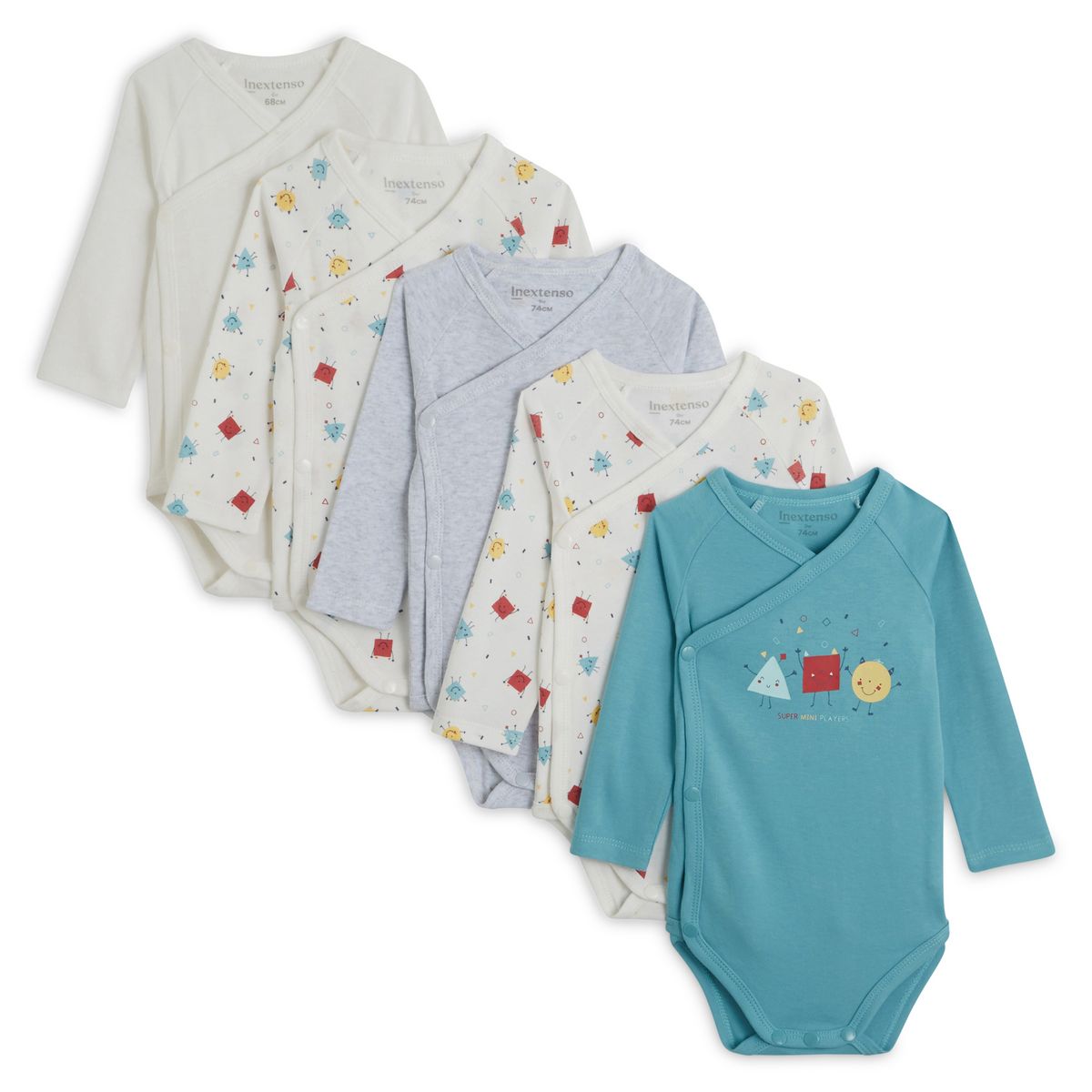 INEXTENSO Lot de 5 bodies manches longues de naissance bébé garçon