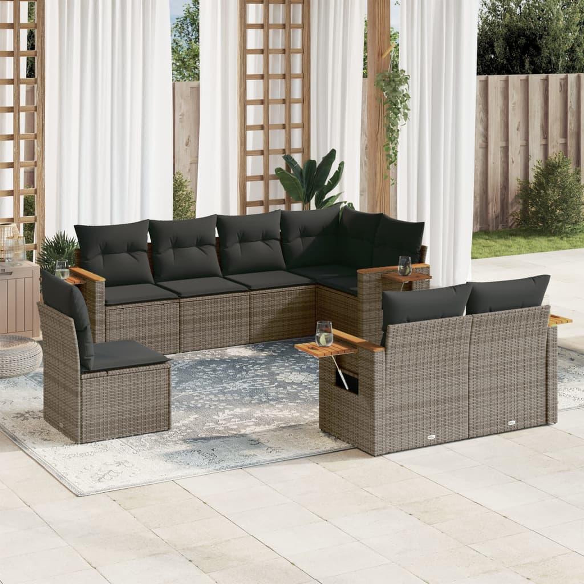 VIDAXL Salon de jardin 8 pcs avec coussins gris resine tressee