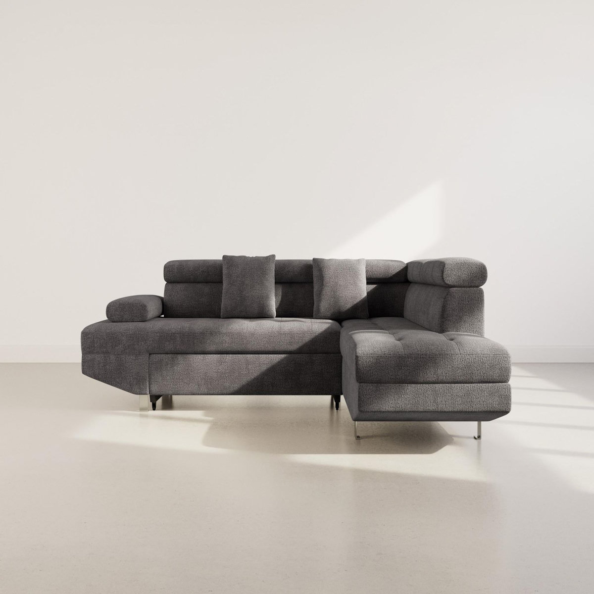 BEST MOBILIER Margaux - canapé d'angle droit 5 places convertible avec coffre et têtières réglables en velours texturé