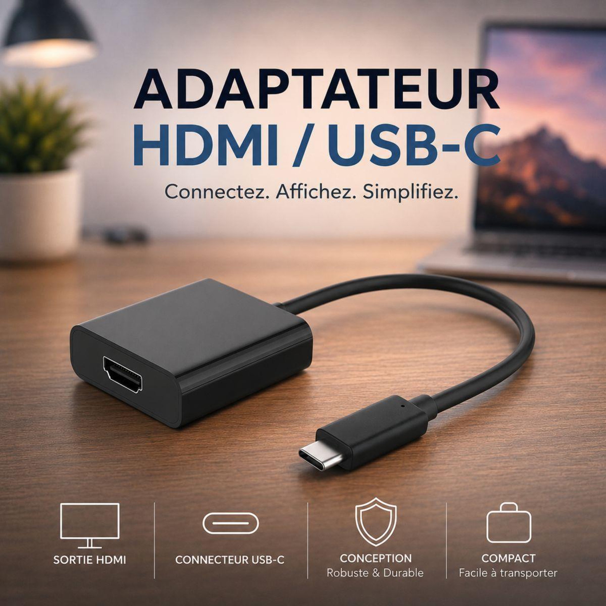 Voir la diapositive 2 : ESSENTIEL B Adaptateur HDMI/USB-C USB-C / HDMI