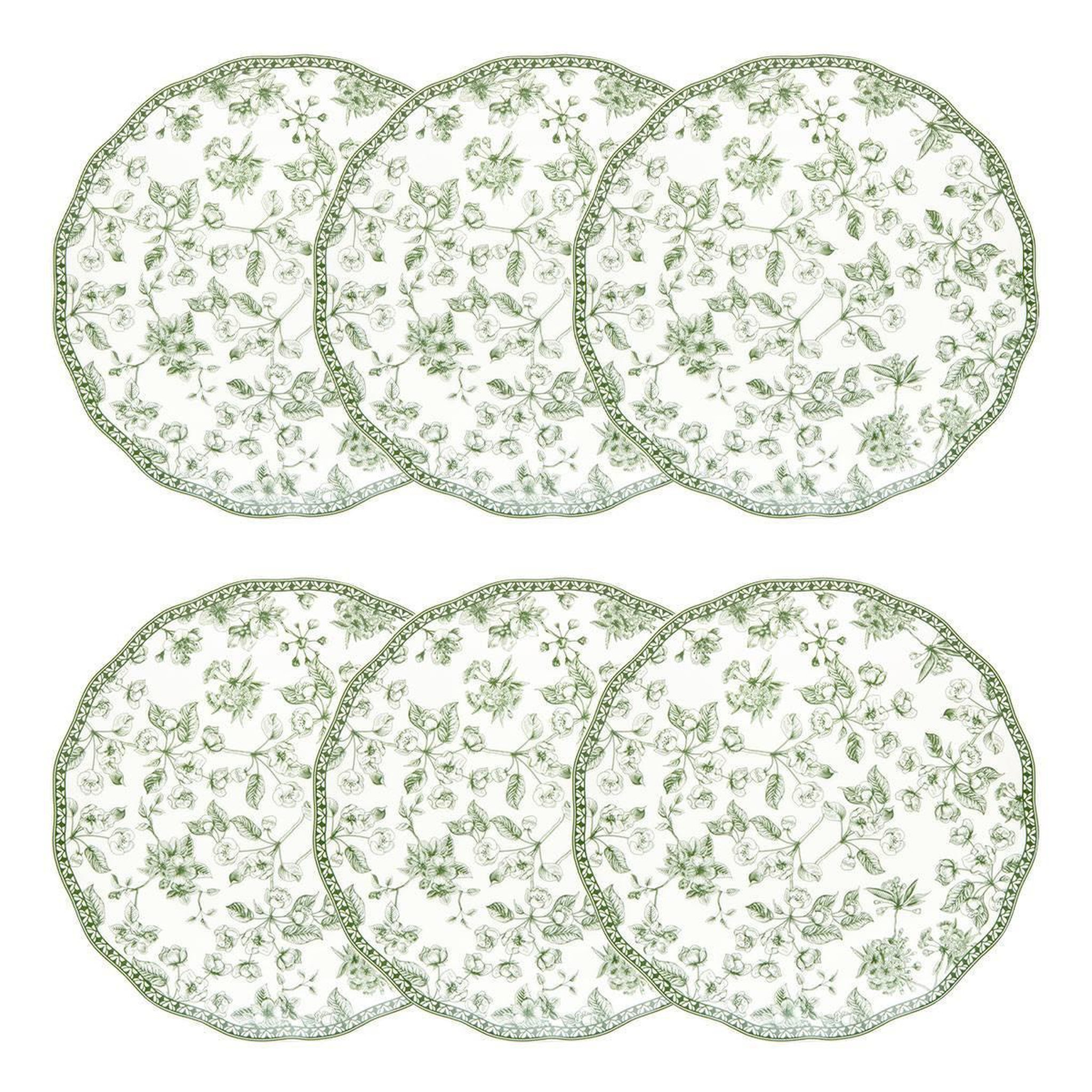 SECRET DE GOURMET Lot de 6 assiettes à dessert  lisière  21cm vert