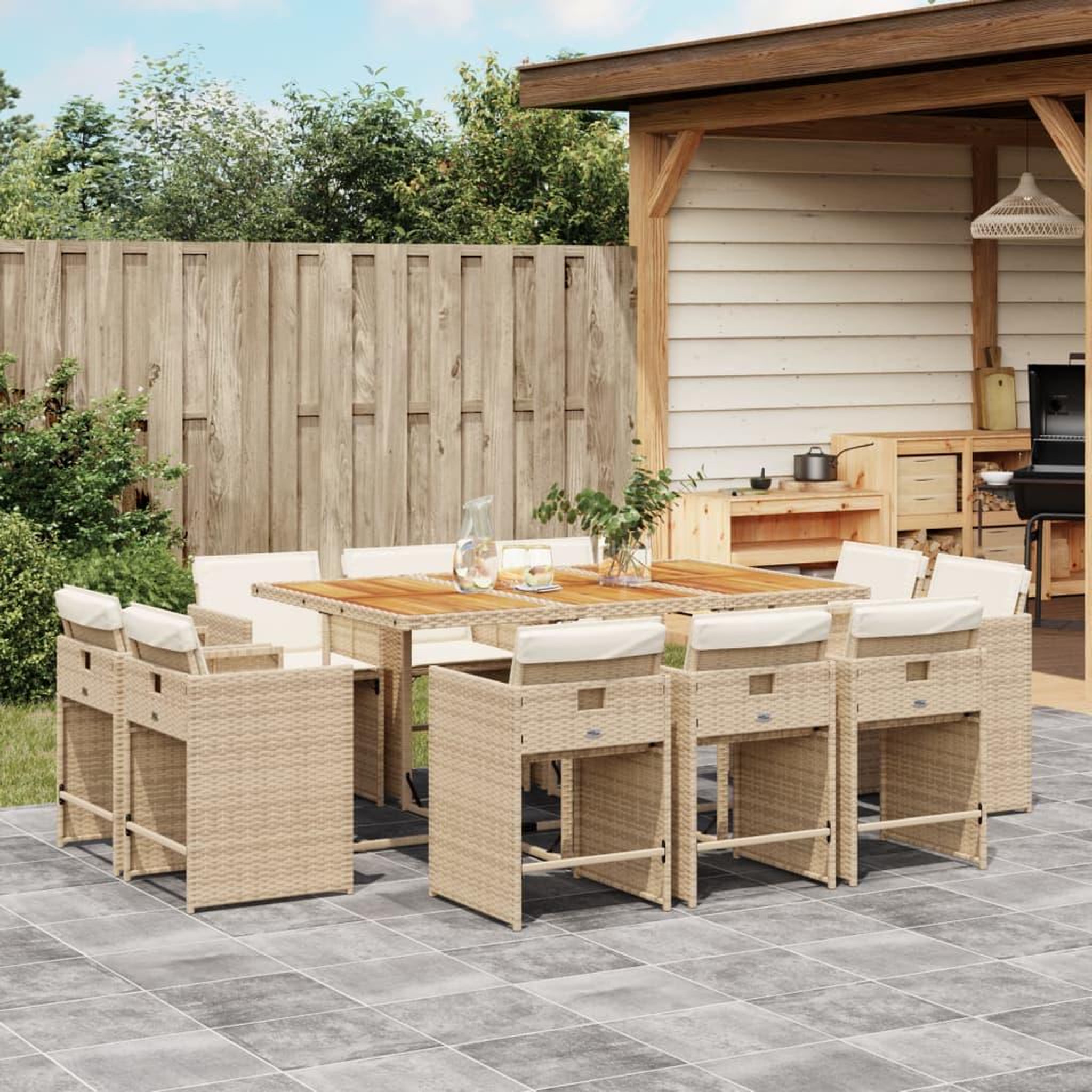 VIDAXL Ensemble a manger de jardin et coussins 11 pcs beige poly rotin