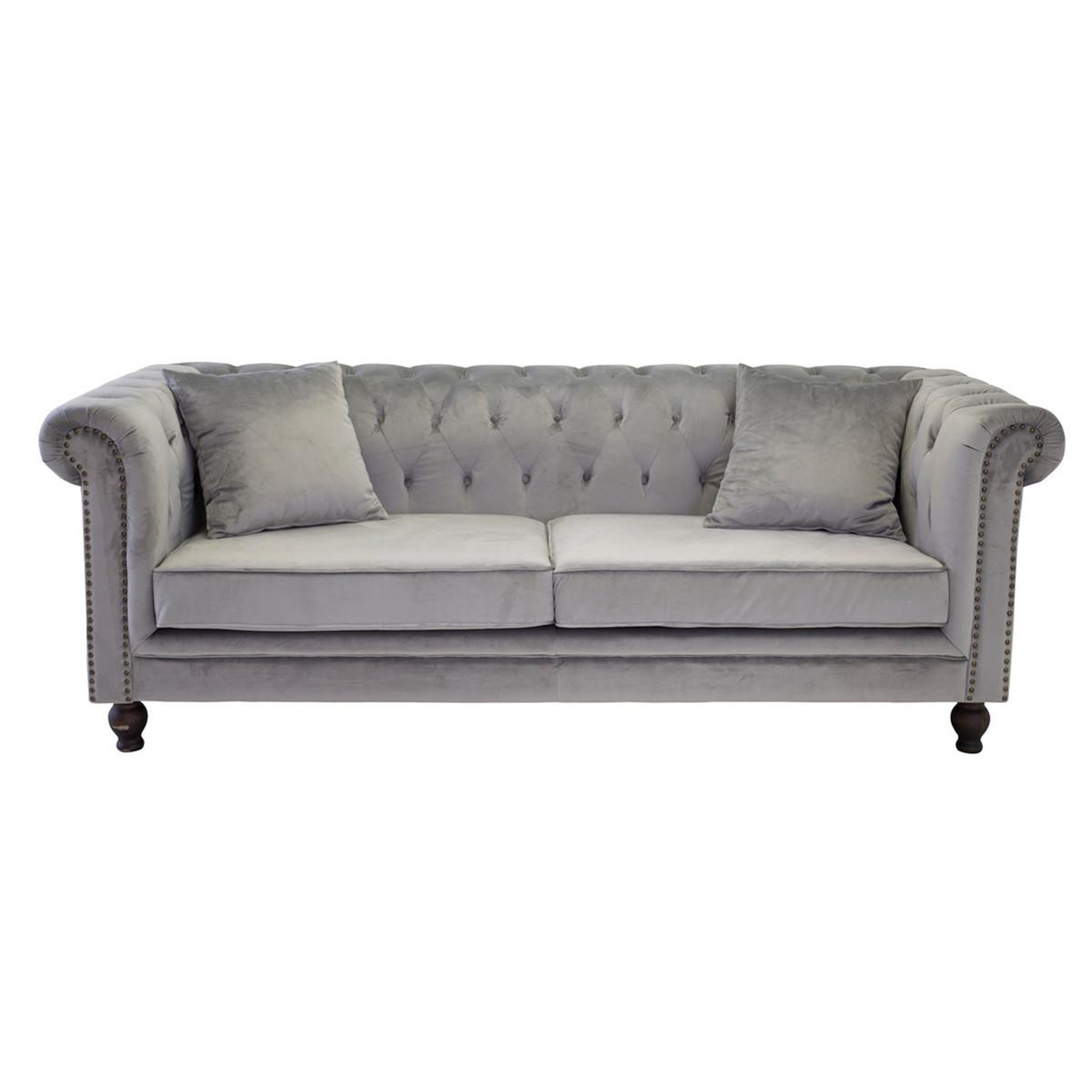 Paris Prix Canapé 3 places en velours  chesterfield  217cm gris clair