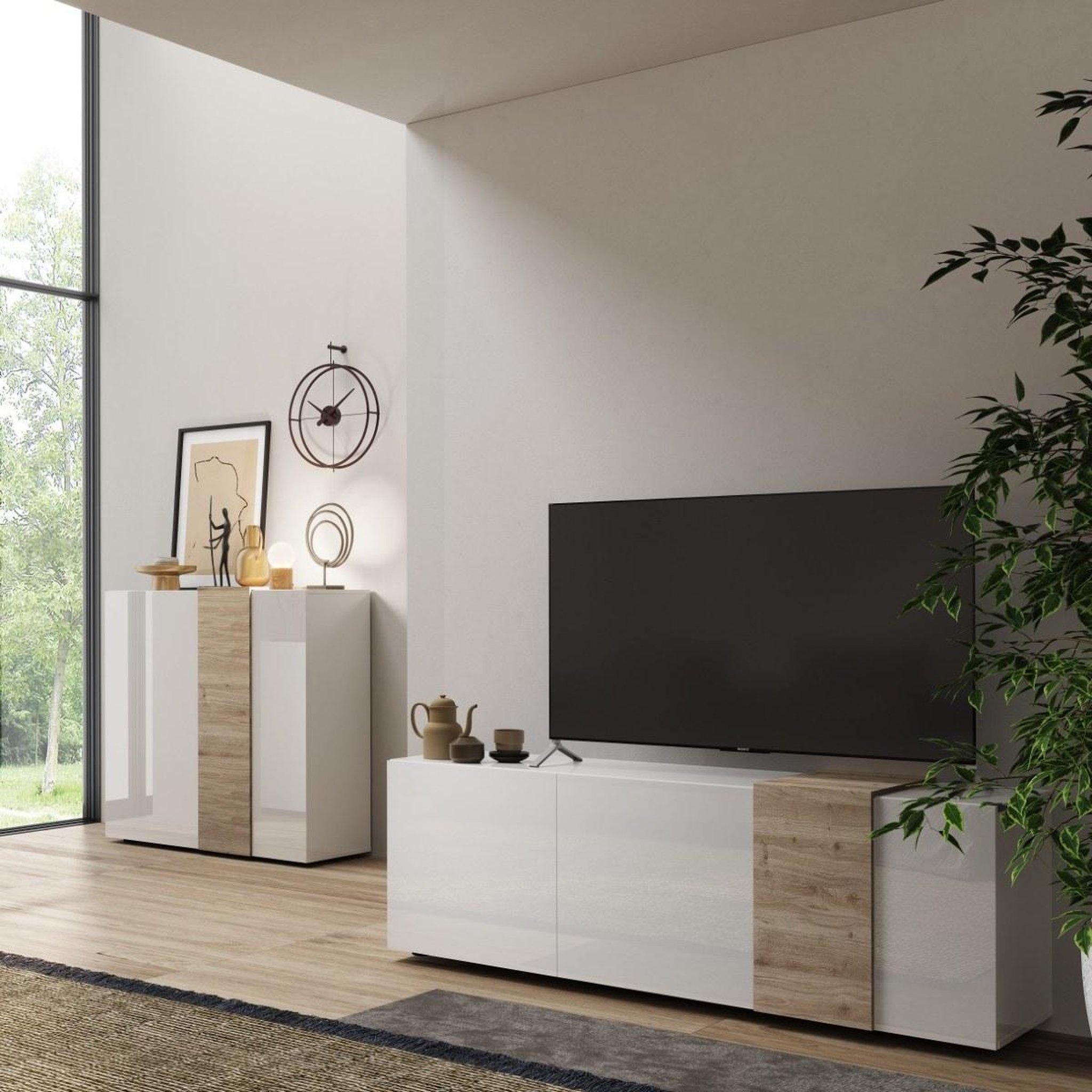 Voir la diapositive 4 : JLC KREATION Meuble tv moderne bois et blanc 3 portes sia