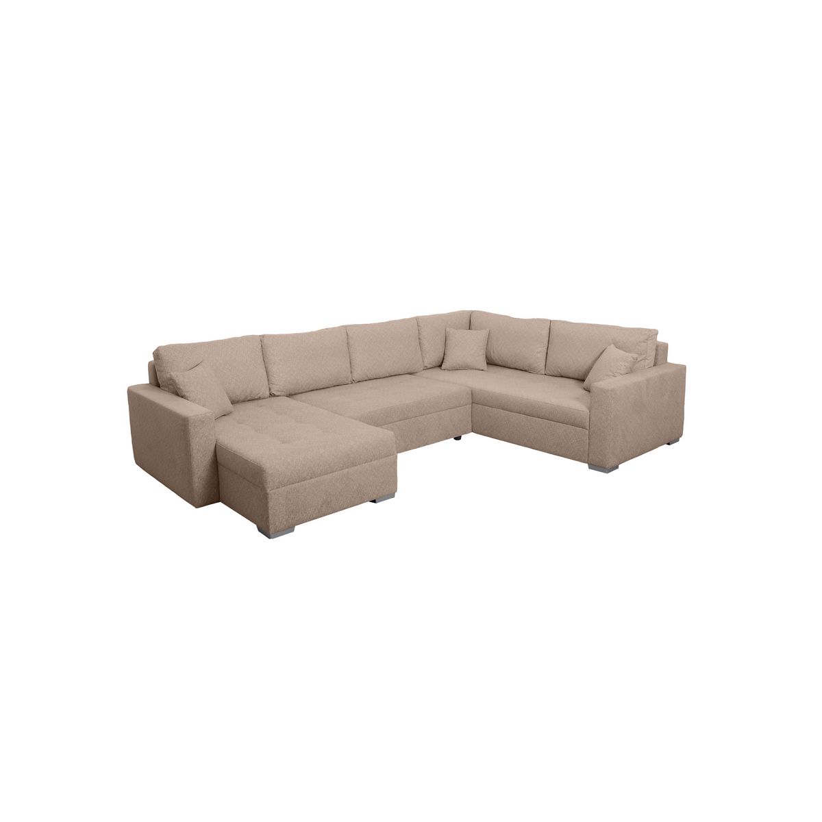 Canapé d'angle droit convertible panoramique 5 places tissu avec coffre MAGNUS