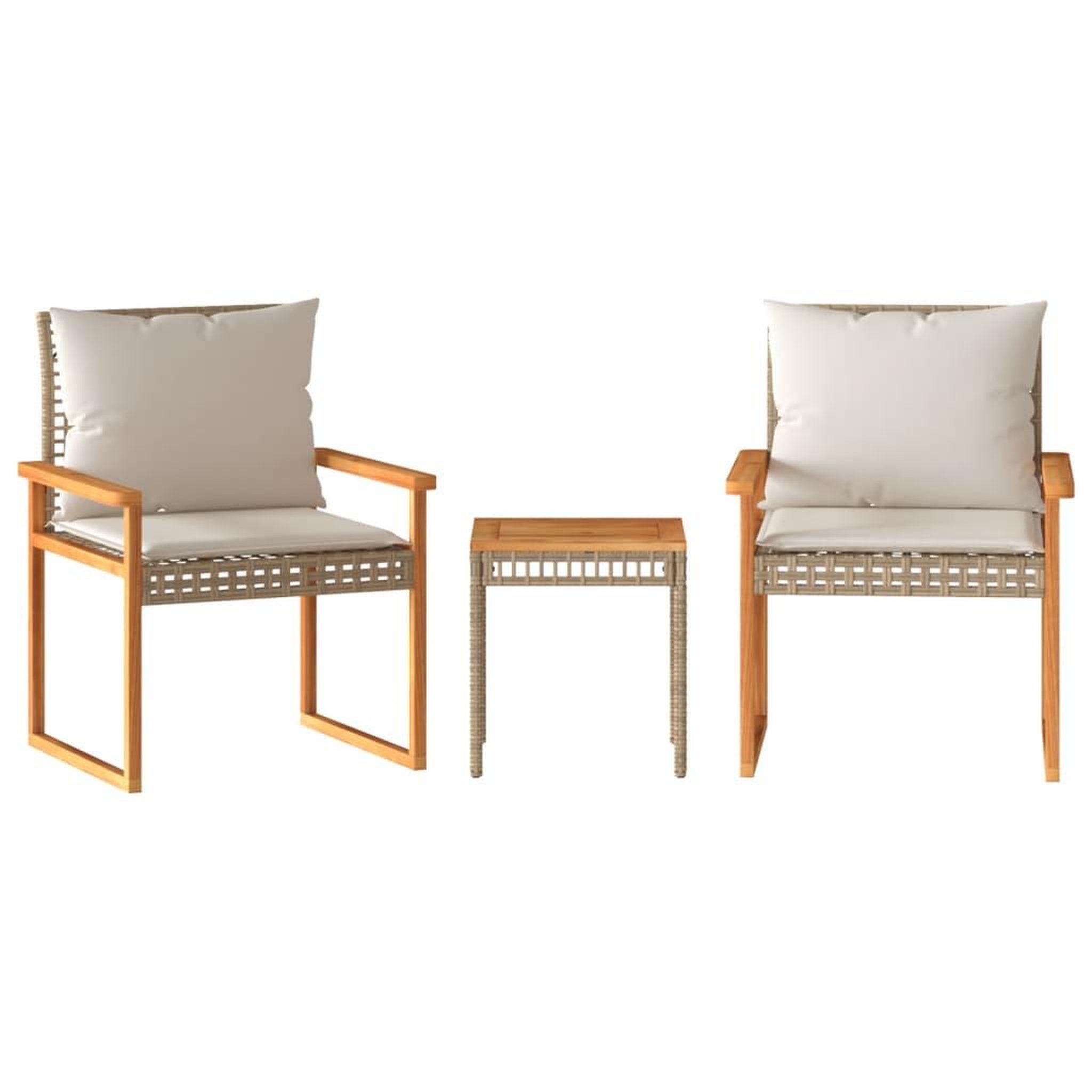 Voir la diapositive 2 : VIDAXL Ensemble de bistro et coussins 3 pcs melange beige rotin acacia
