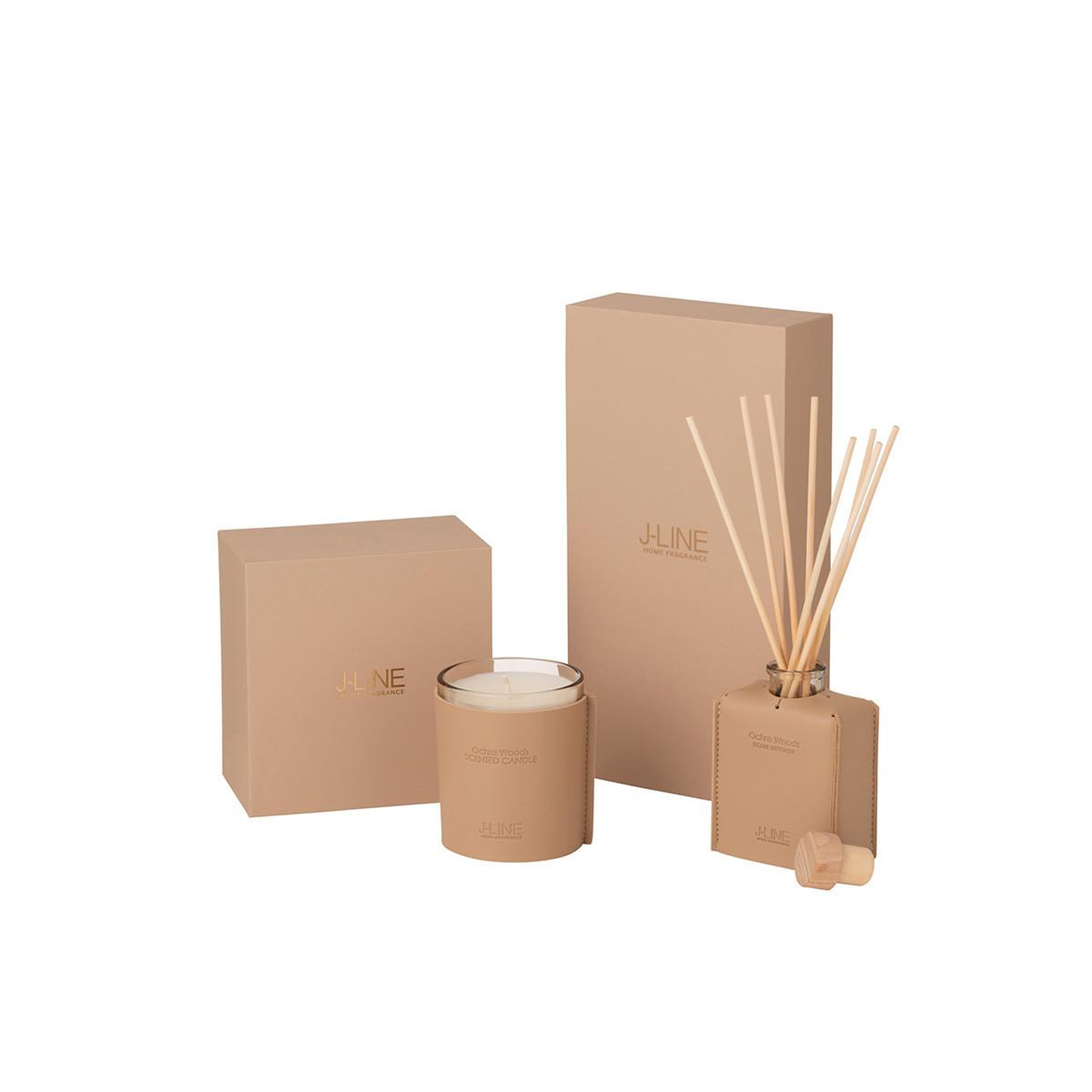 Voir la diapositive 4 : J-LINE Bougie parfumée  scented  14cm ochre woods