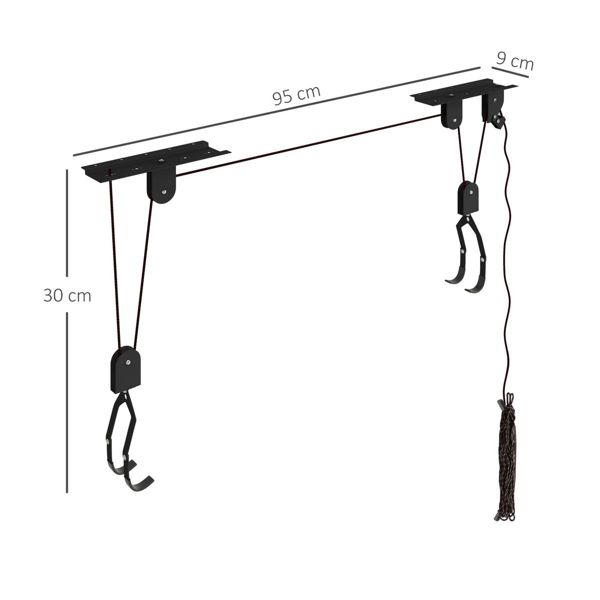 HOMCOM Élévateur de vélo support vélo plafond fixation murale ascenseur vélo avec poulie mécanisme de verrouillage capacité de chargement 20 kg acier noir