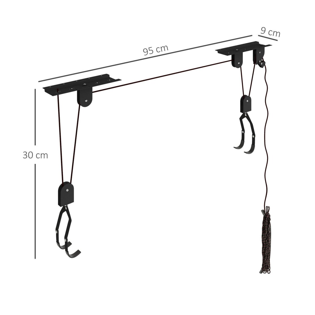 HOMCOM Élévateur de vélo support vélo plafond fixation murale ascenseur vélo avec poulie mécanisme de verrouillage capacité de chargement 20 kg acier noir