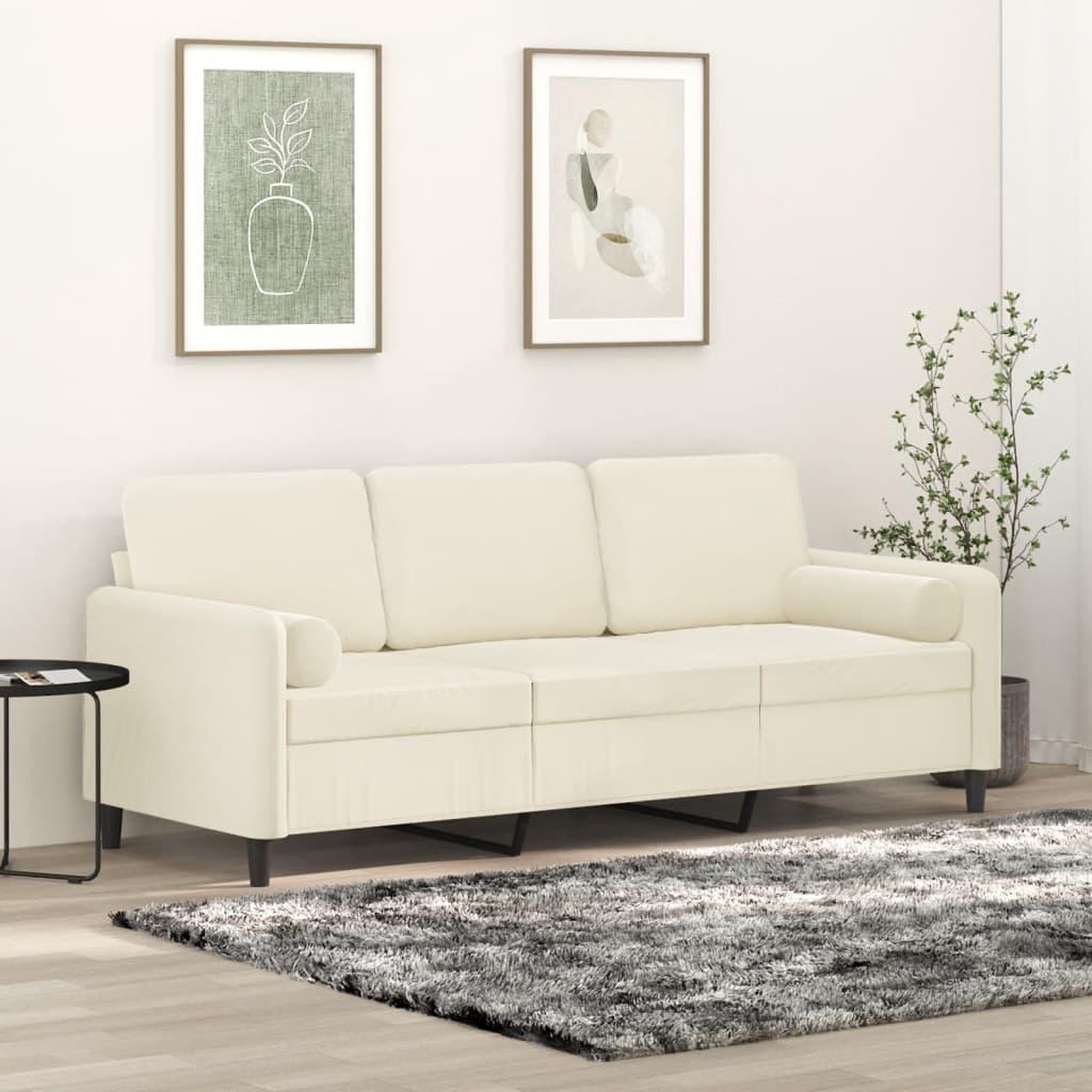 VIDAXL Canape 3 places avec oreillers decoratifs creme 180 cm velours
