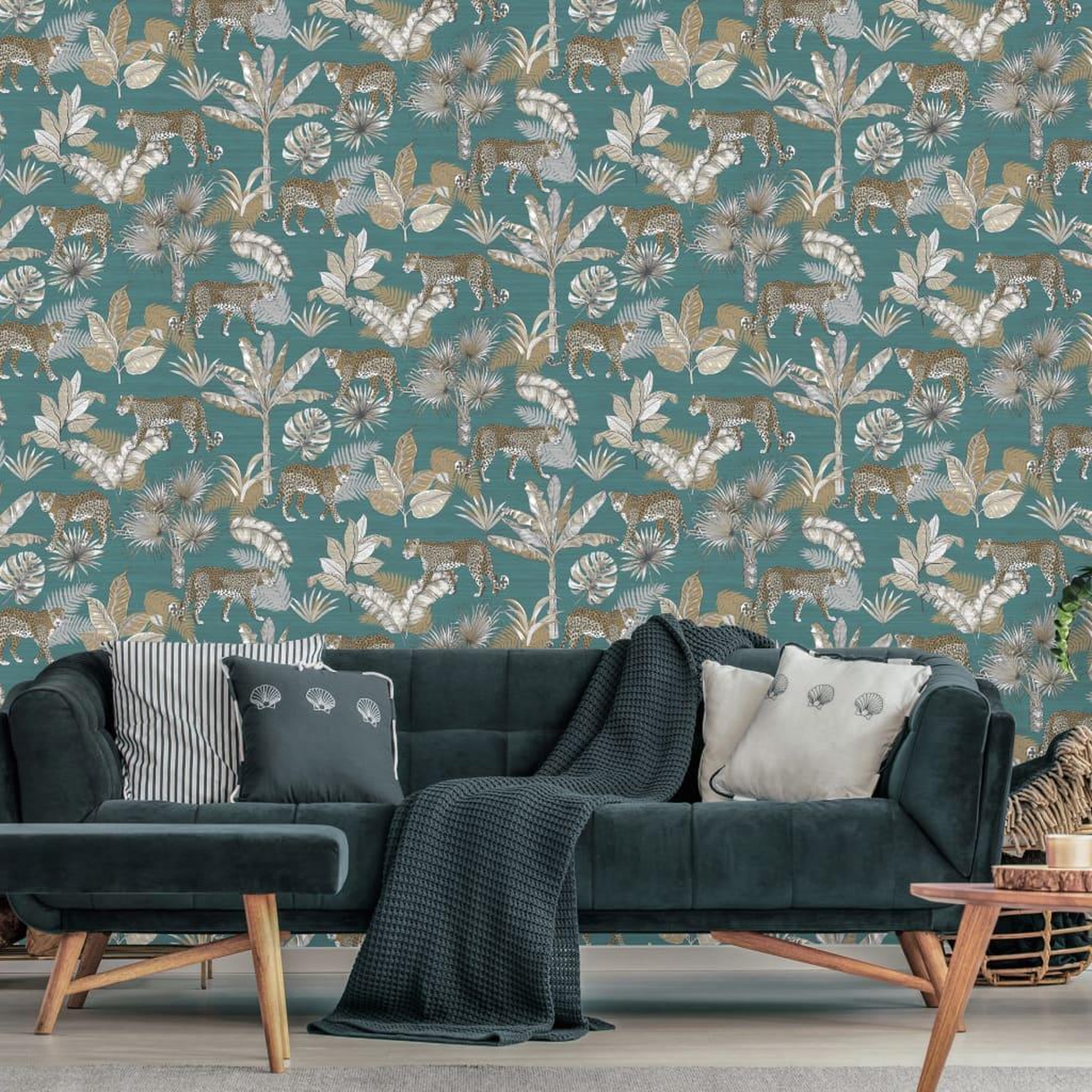 Voir la diapositive 1 : DUTCH WALLCOVERINGS DUTCH WALLCOVERINGS Papier peint Leopard Bleu et beige