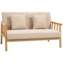 Voir la diapositive 1 : HOMCOM Canapé lounge 2 places - 2 coussins inclus - assise profonde - accoudoirs - structure bois hévéa - aspect lin beige