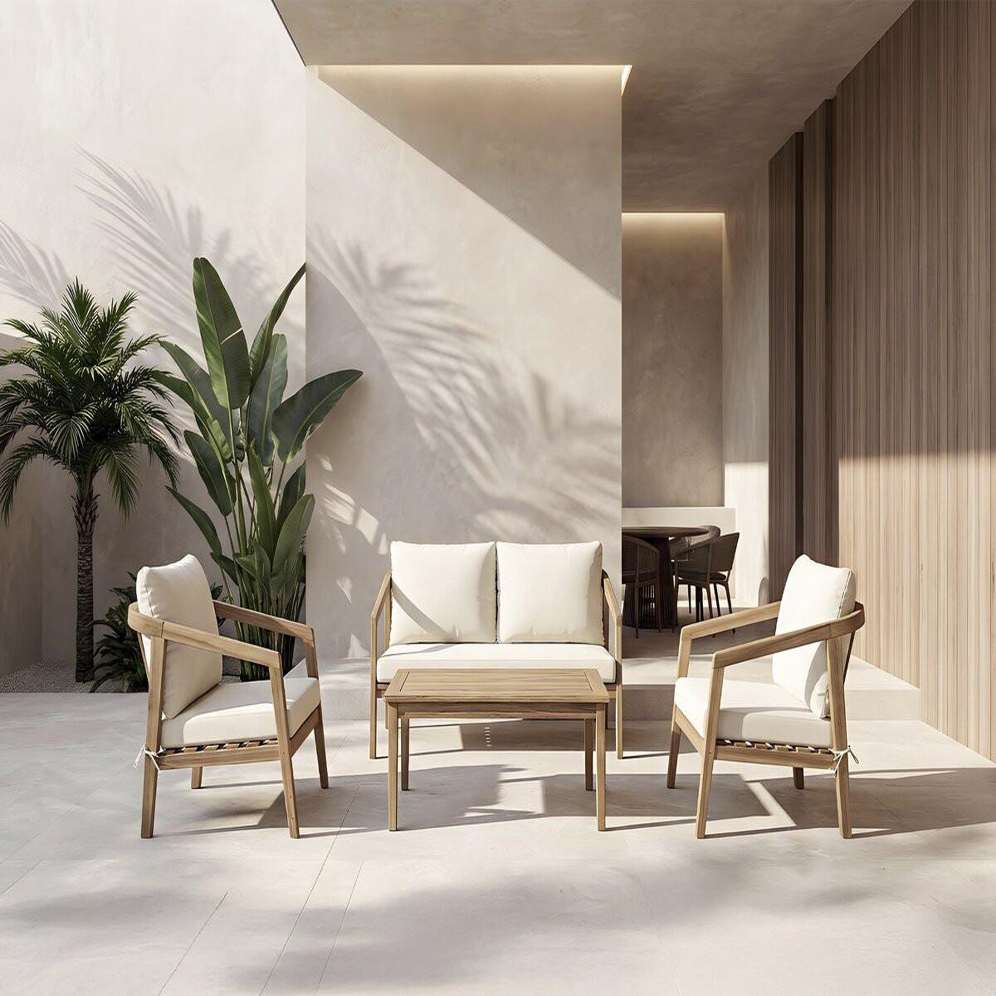 Voir la diapositive 2 : Habitat et Jardin Salon de jardin en bois d'acacia avec coussins  presley  - 4 places - beige