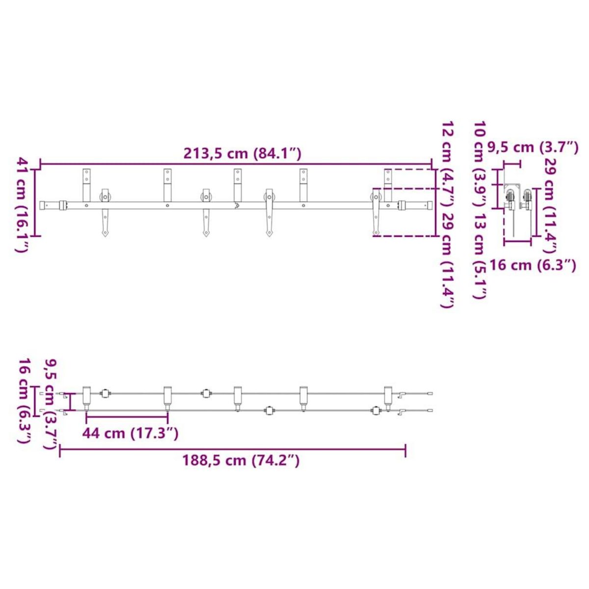 VIDAXL Kit de quincaillerie de porte coulissante 213,5 cm acier noir