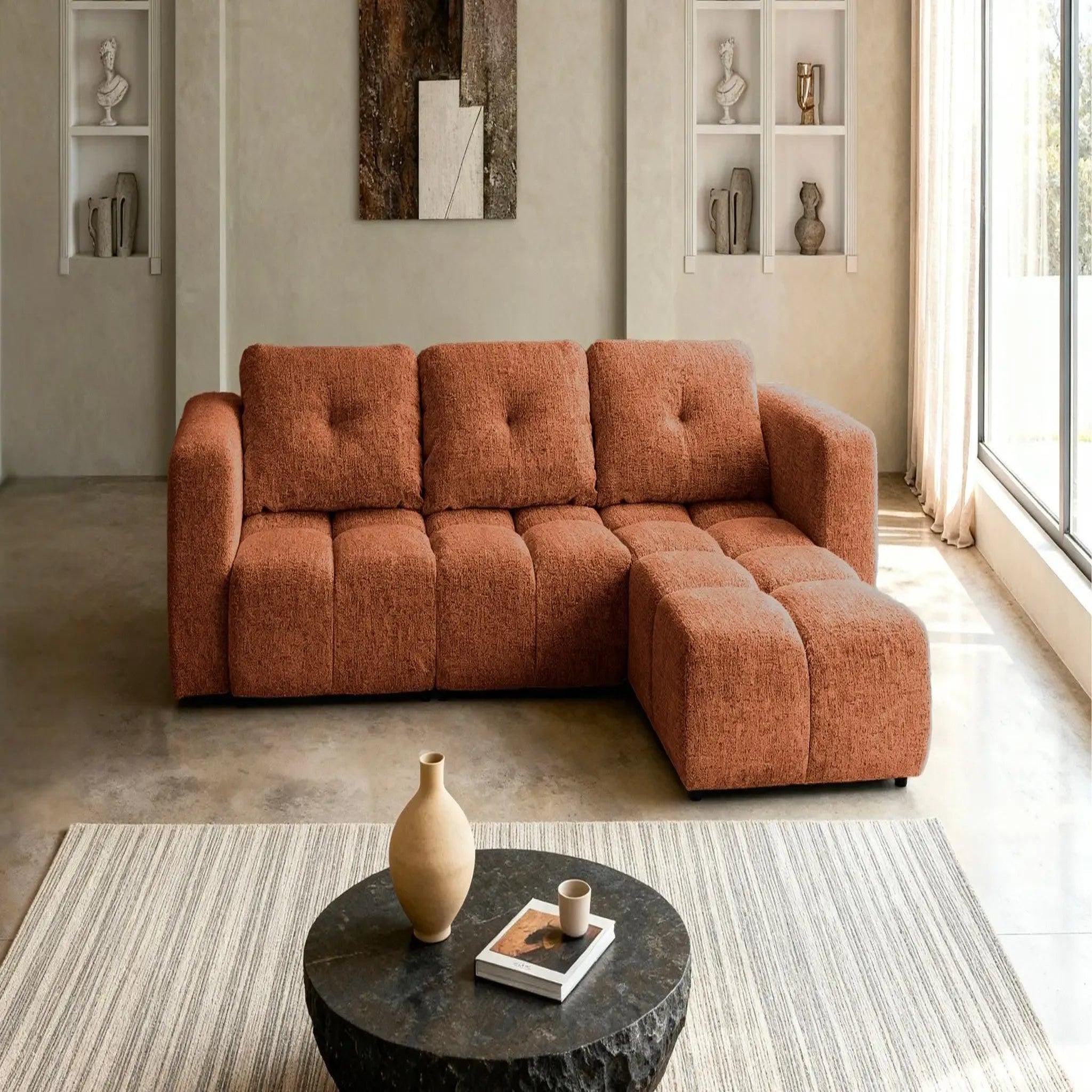 Voir la diapositive 3 : CASANOVA PARIS Romy 4 places - canapé d'angle convertible tissu chenille 4 places