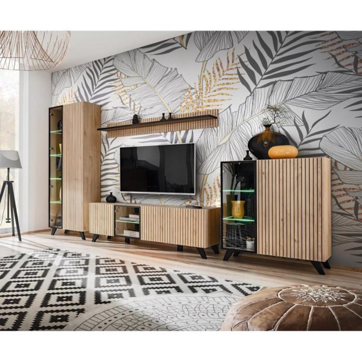 Paris Prix Vaisselier Led Design  Liam  90cm Naturel & Noir