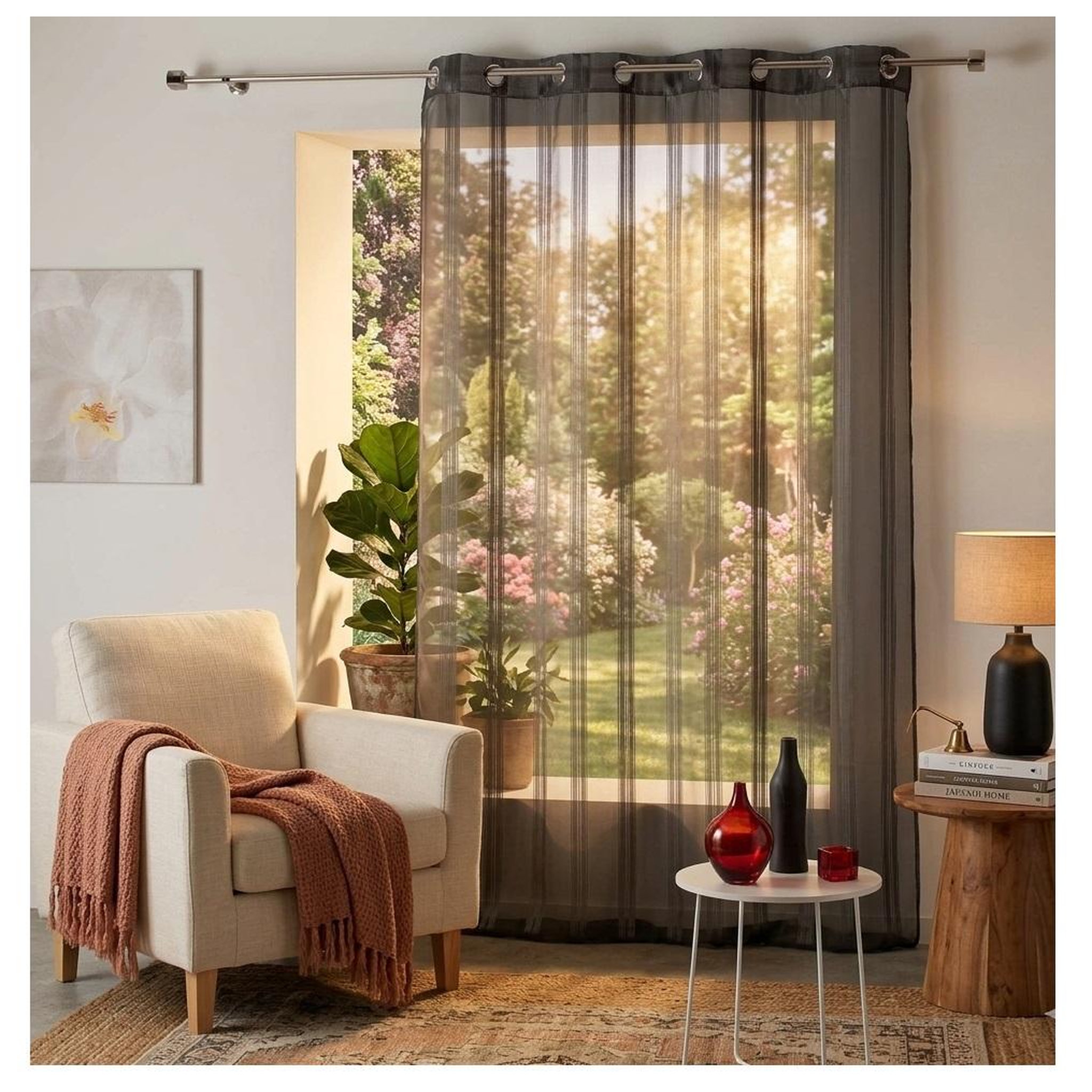 Voir la diapositive 2 : Eden Voilage a rayures bandas design et moderne