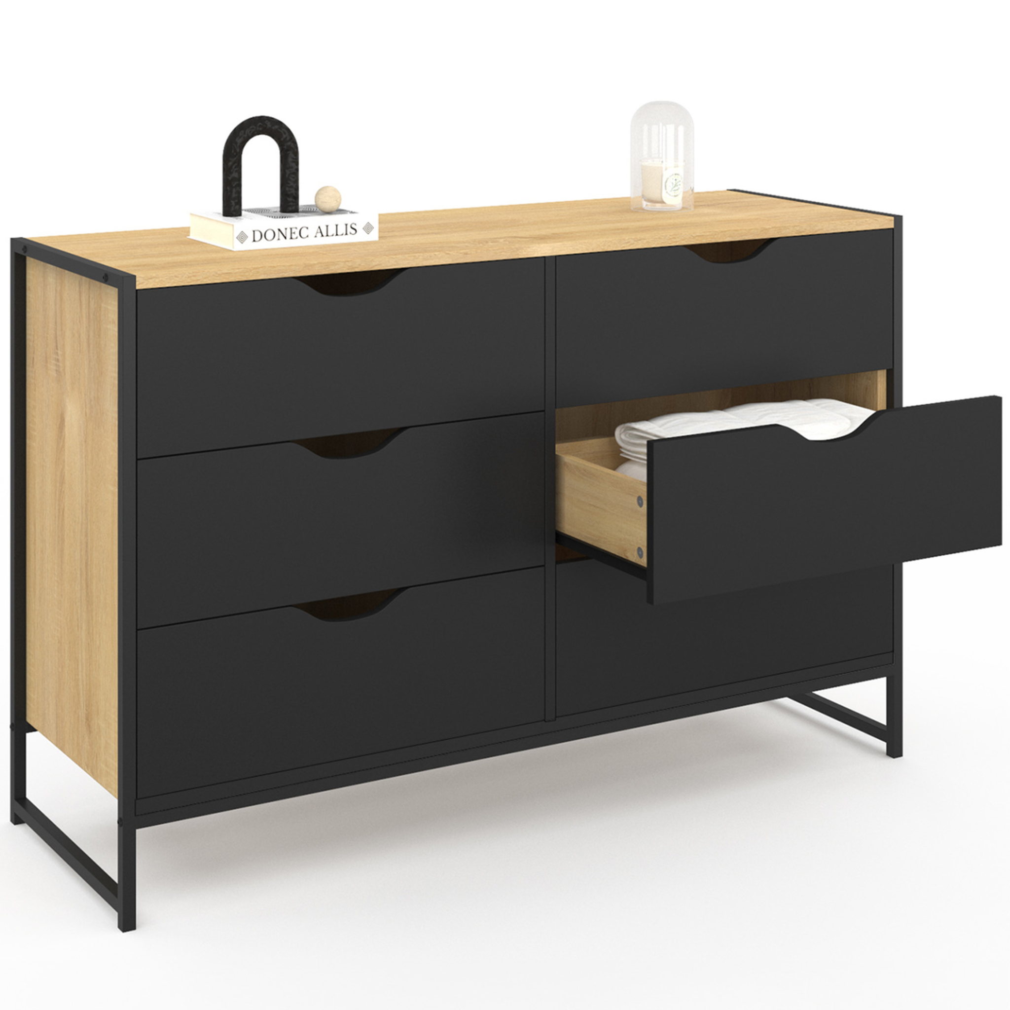 Voir la diapositive 4 : ID MARKET Commode 6 tiroirs noirs boston 115 cm design industriel
