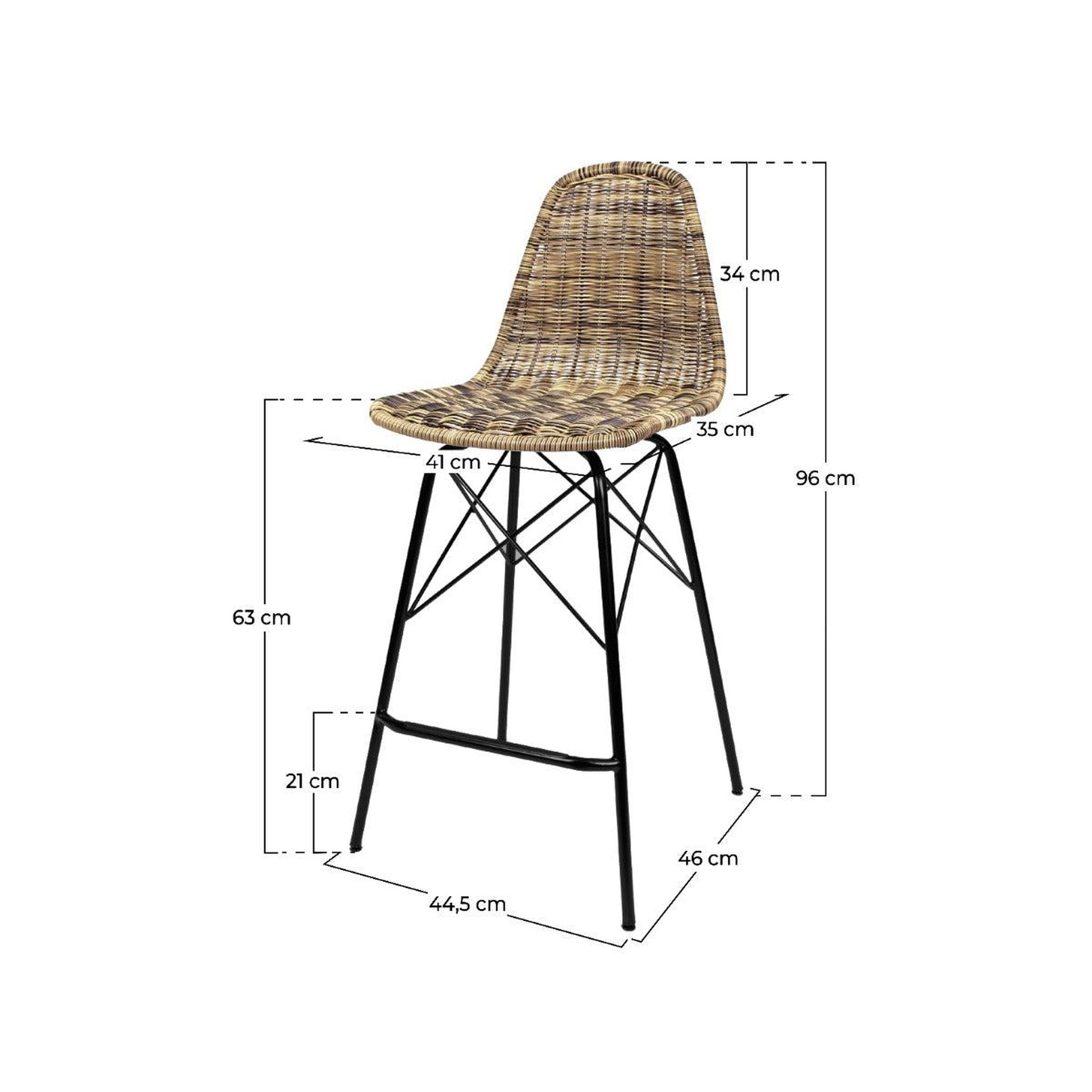 Voir la diapositive 4 : MAISON PAVANE Lot de 2 chaises de bar de jardin 63 cm en résine tressée marron-tiptur