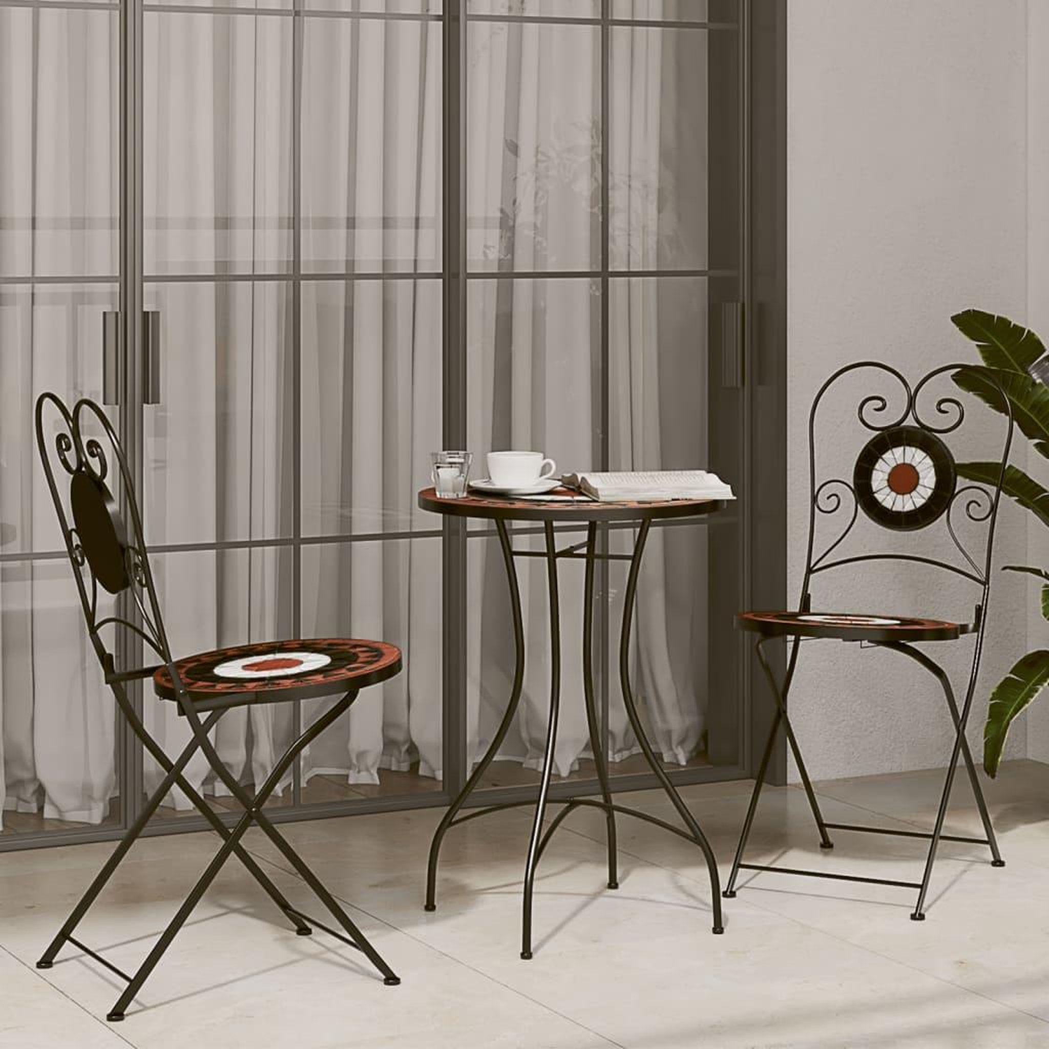 Voir la diapositive 3 : VIDAXL Chaises de bistro pliables lot de 2 terre cuite blanc ceramique
