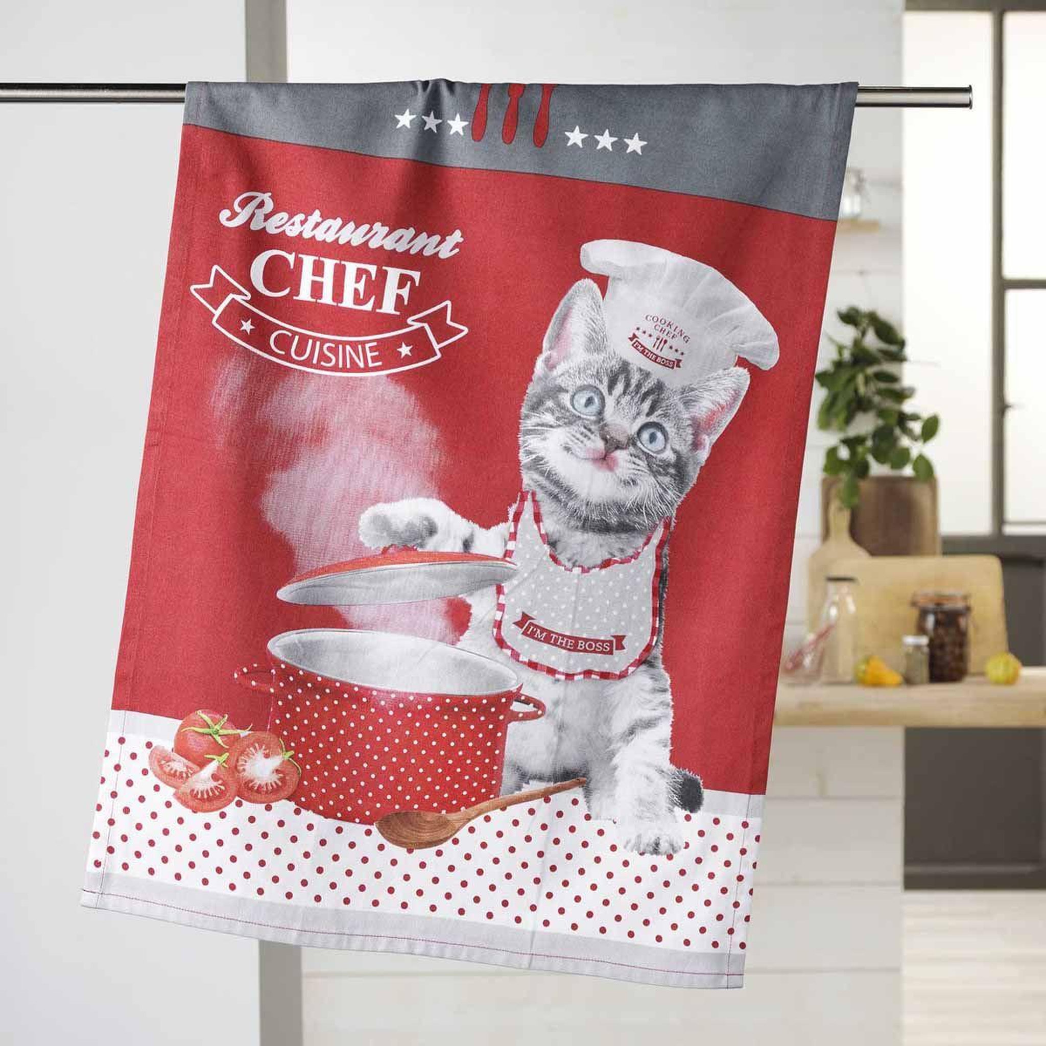 Voir la diapositive 2 : Douceur d'Intérieur Torchon de cuisine  chatouille  50x70cm rouge