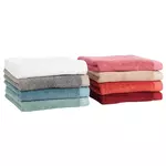Serviette invité unie en coton 600 g/m². Coloris disponibles : Rose, Rouge, Bleu, Vert, Bordeaux, Blanc, Gris, Beige