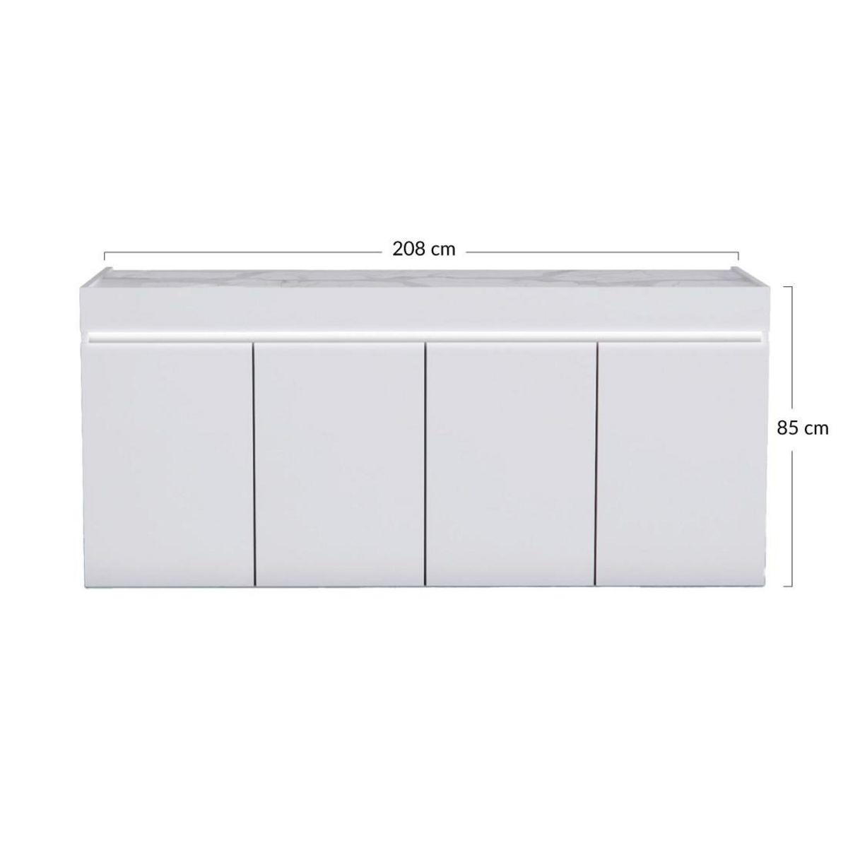 LISA DESIGN Amaury - buffet bas - blanc - plateau effet marbre - 208 cm
