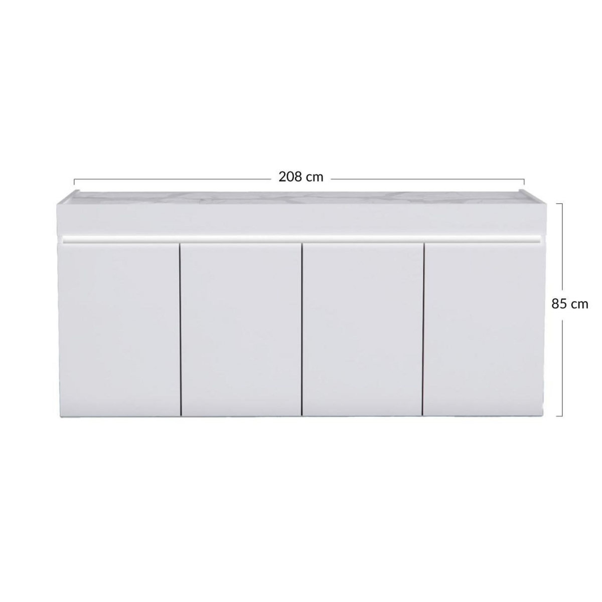 LISA DESIGN Amaury - buffet bas - blanc - plateau effet marbre - 208 cm