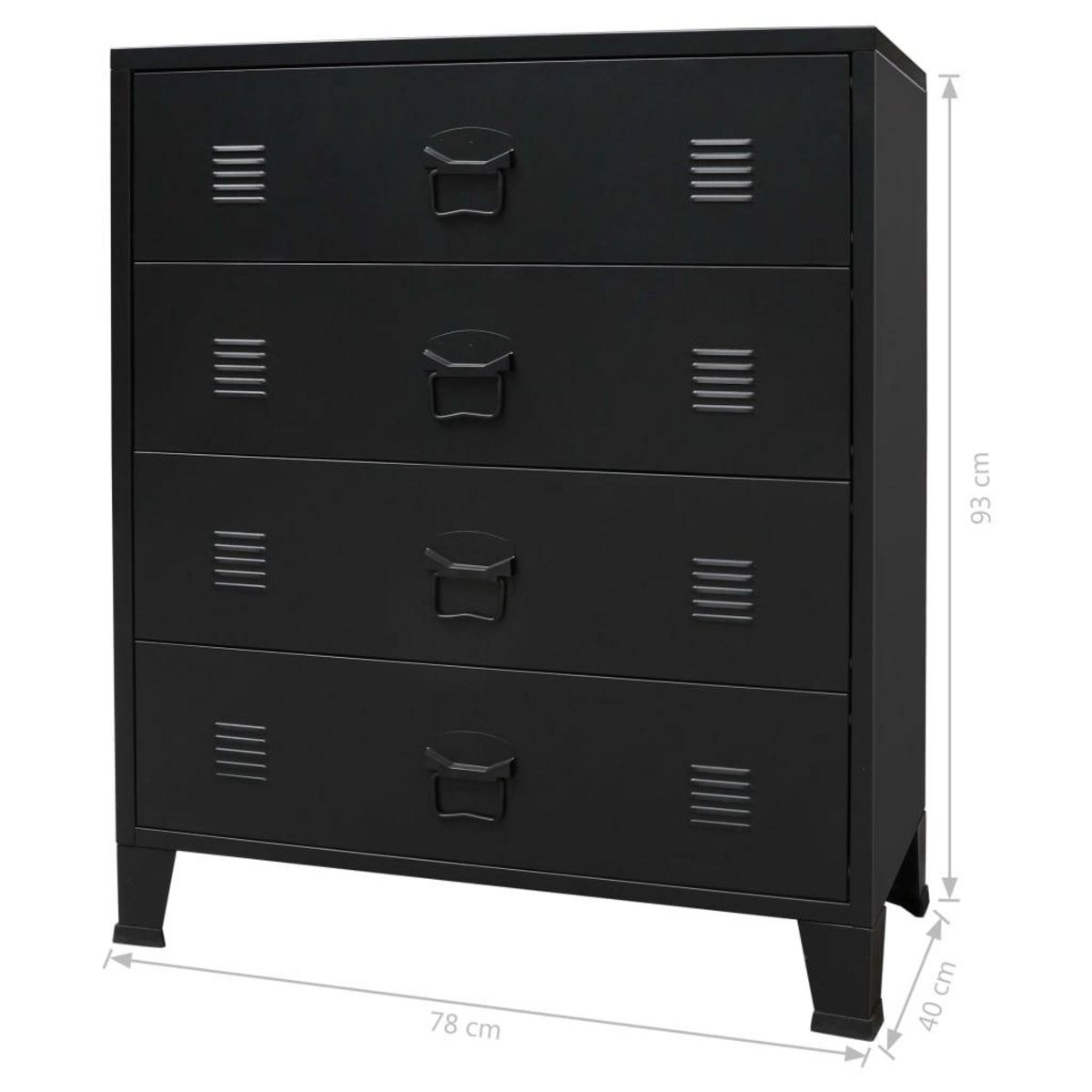VIDAXL Commode a tiroirs Metal Style Industriel 78x40x93 cm Noir