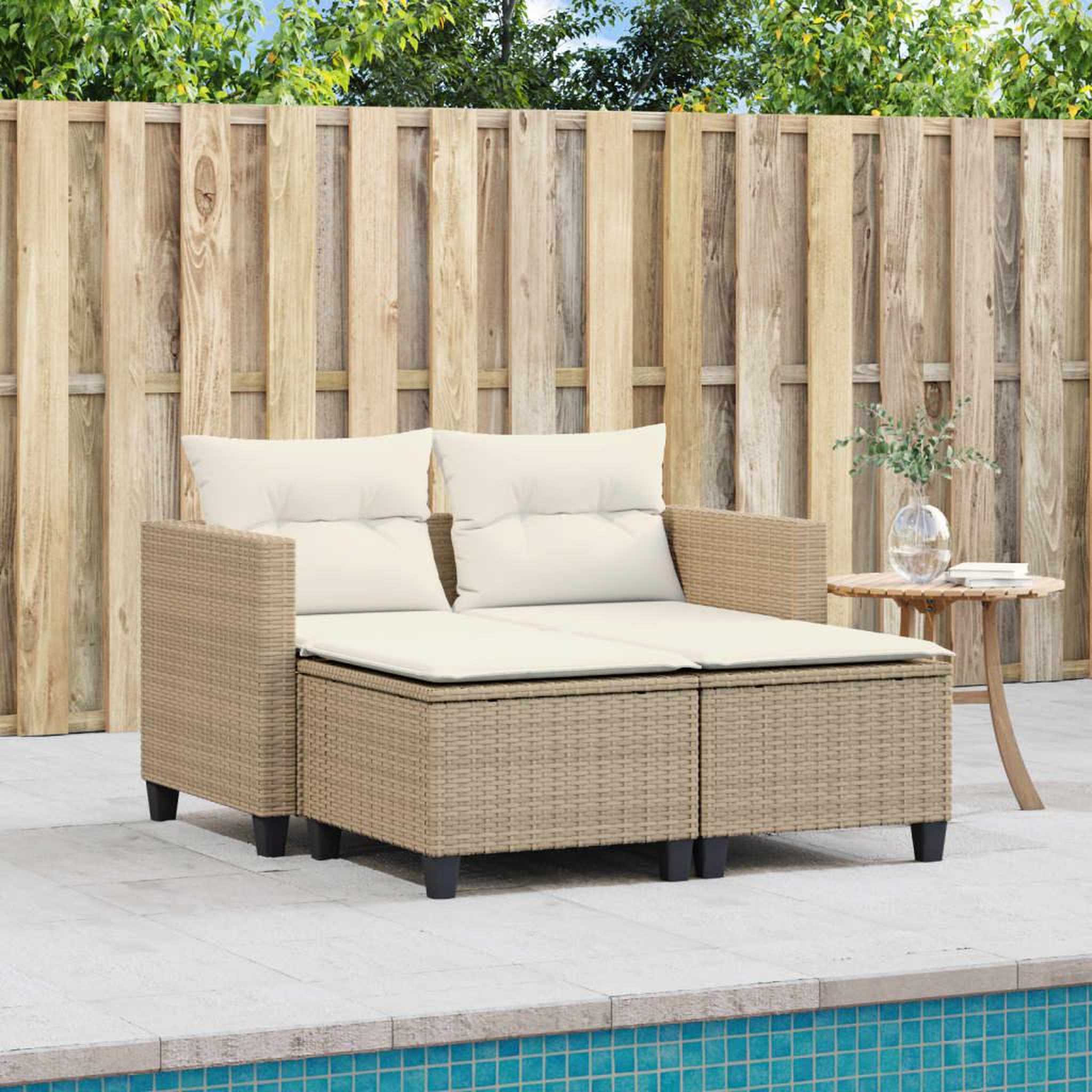 Voir la diapositive 3 : VIDAXL Canape de jardin 2 places avec tabourets beige resine tressee