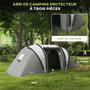 Voir la diapositive 4 : OUTSUNNY Tente de camping familiale 4-5 pers. 2 chambres 3 fenêtres sac gris