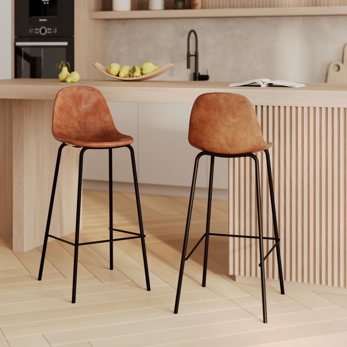 Rendez vous déco Lot de 2 chaises de bar 75 cm en cuir synthétique taupe - Henrik