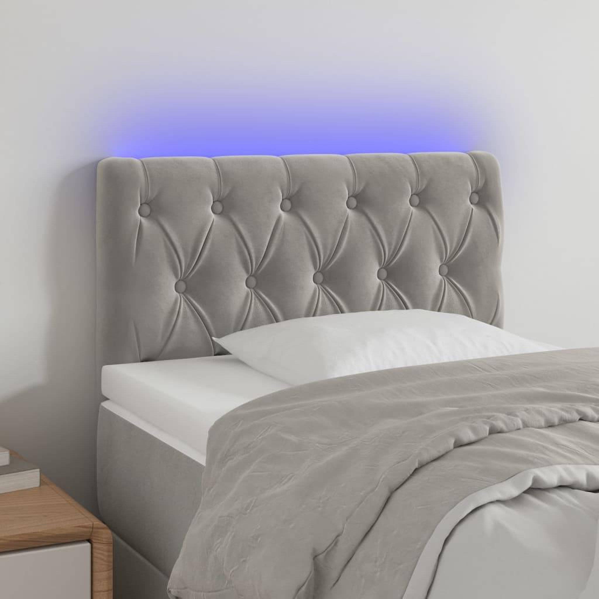Voir la diapositive 1 : VIDAXL Tete de lit a LED Gris clair 80x7x78/88 cm Velours
