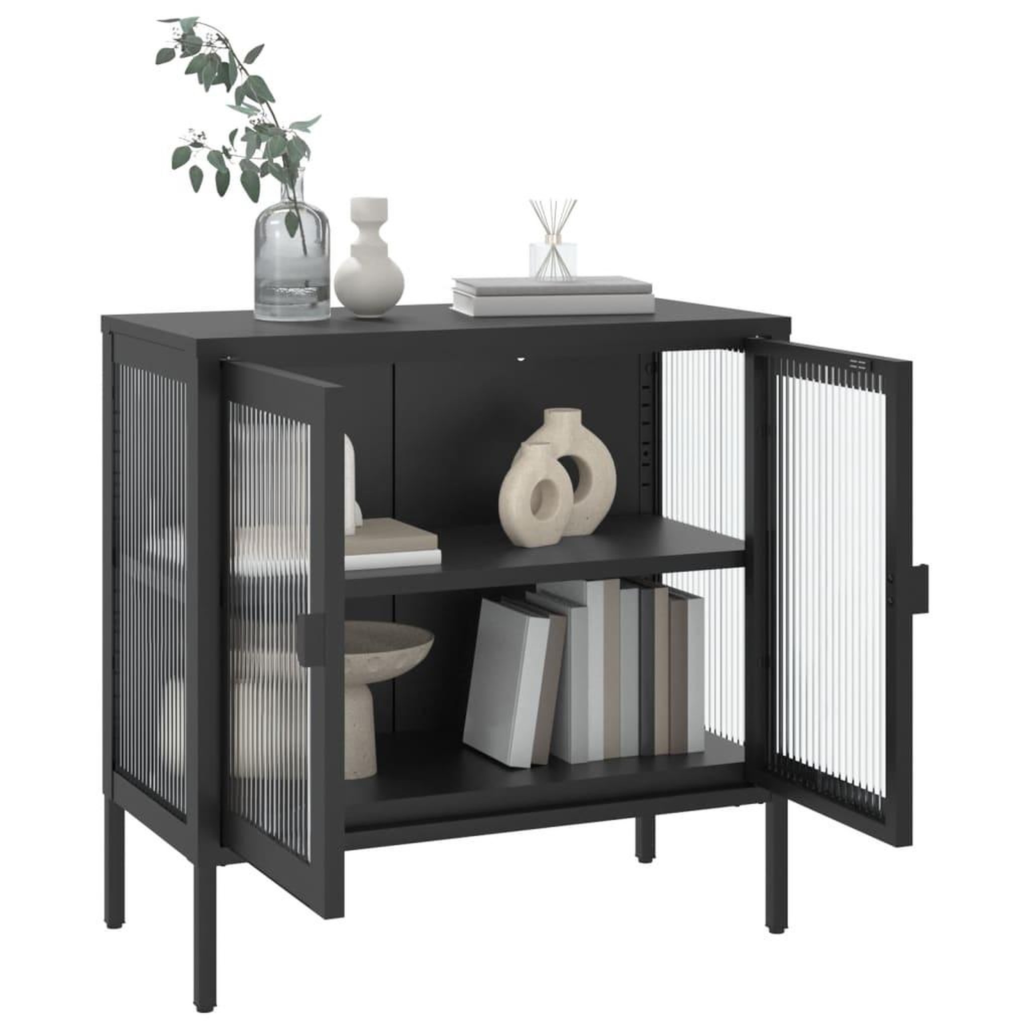 Voir la diapositive 4 : VIDAXL Buffet noir 70x35x70 cm verre et acier